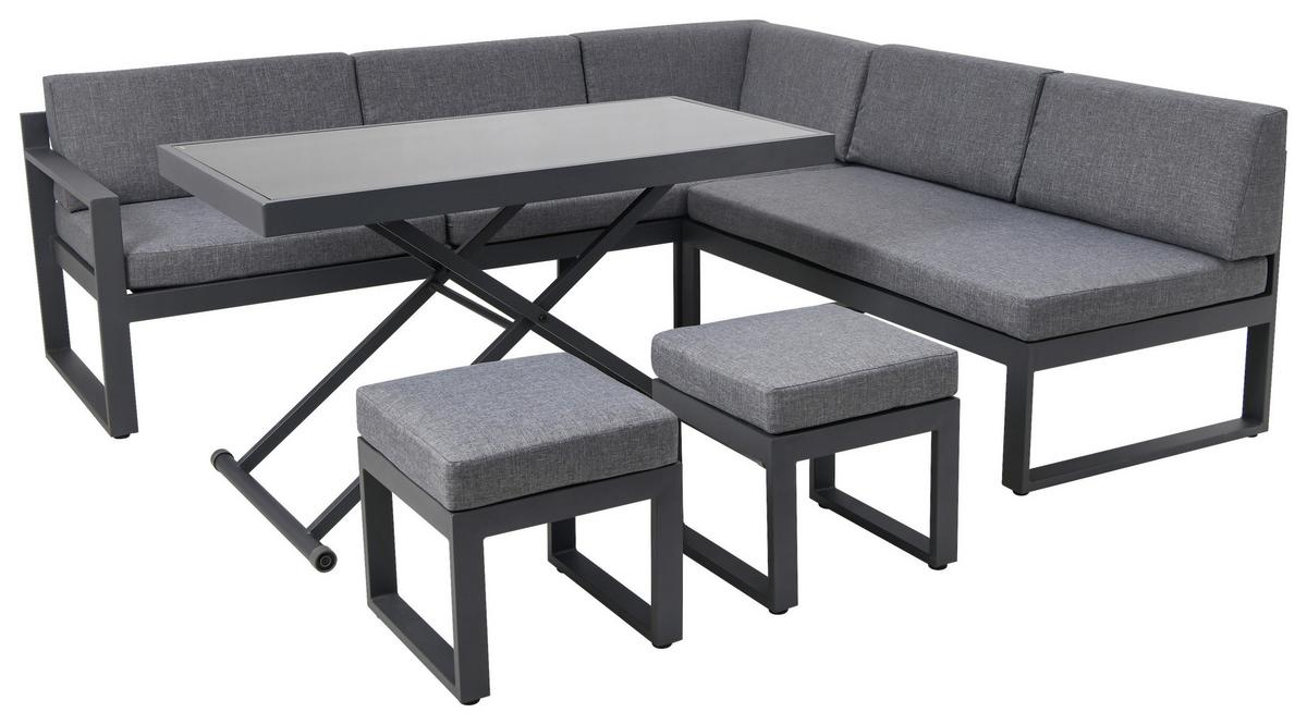 Lounge Garnitura Rio 2, Črna, Antracit, 5-Delni Set - temno siva/črna, Moderno, kovina/steklo (214/130cm) - Beldano