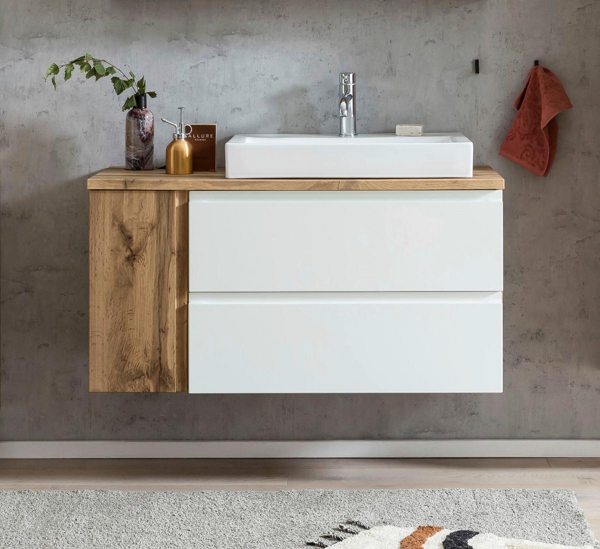 Waschtischkombi Varese ca. 105x65,5x47 cm Eiche/Weiß - Eiche Wotan/Weiß, MODERN, Keramik/Holzwerkstoff (105cm) - Held