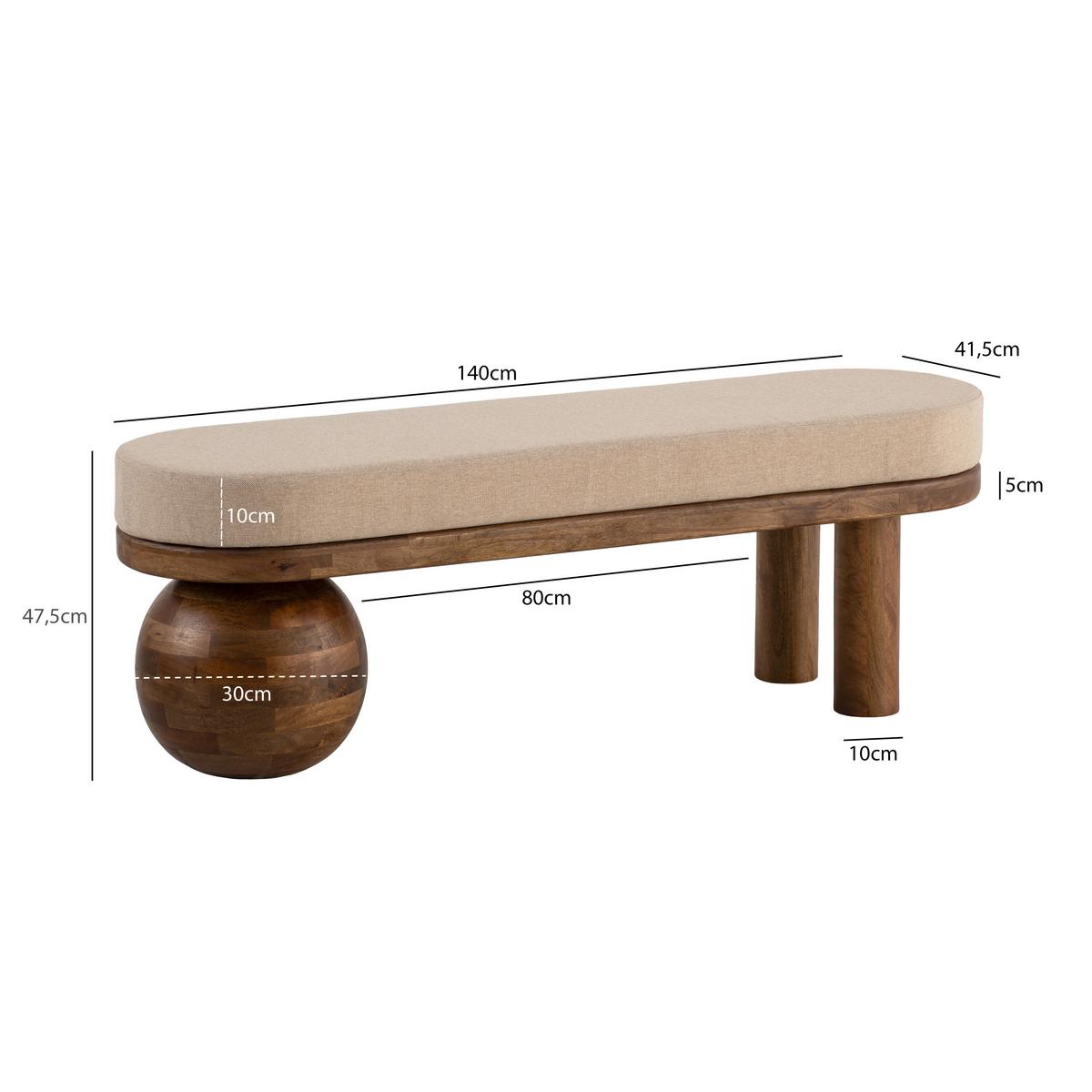 SITZBANK SITZBANK STOFF - Beige/Braun, Design, Holz/Textil (140/47/40cm) - Livetastic