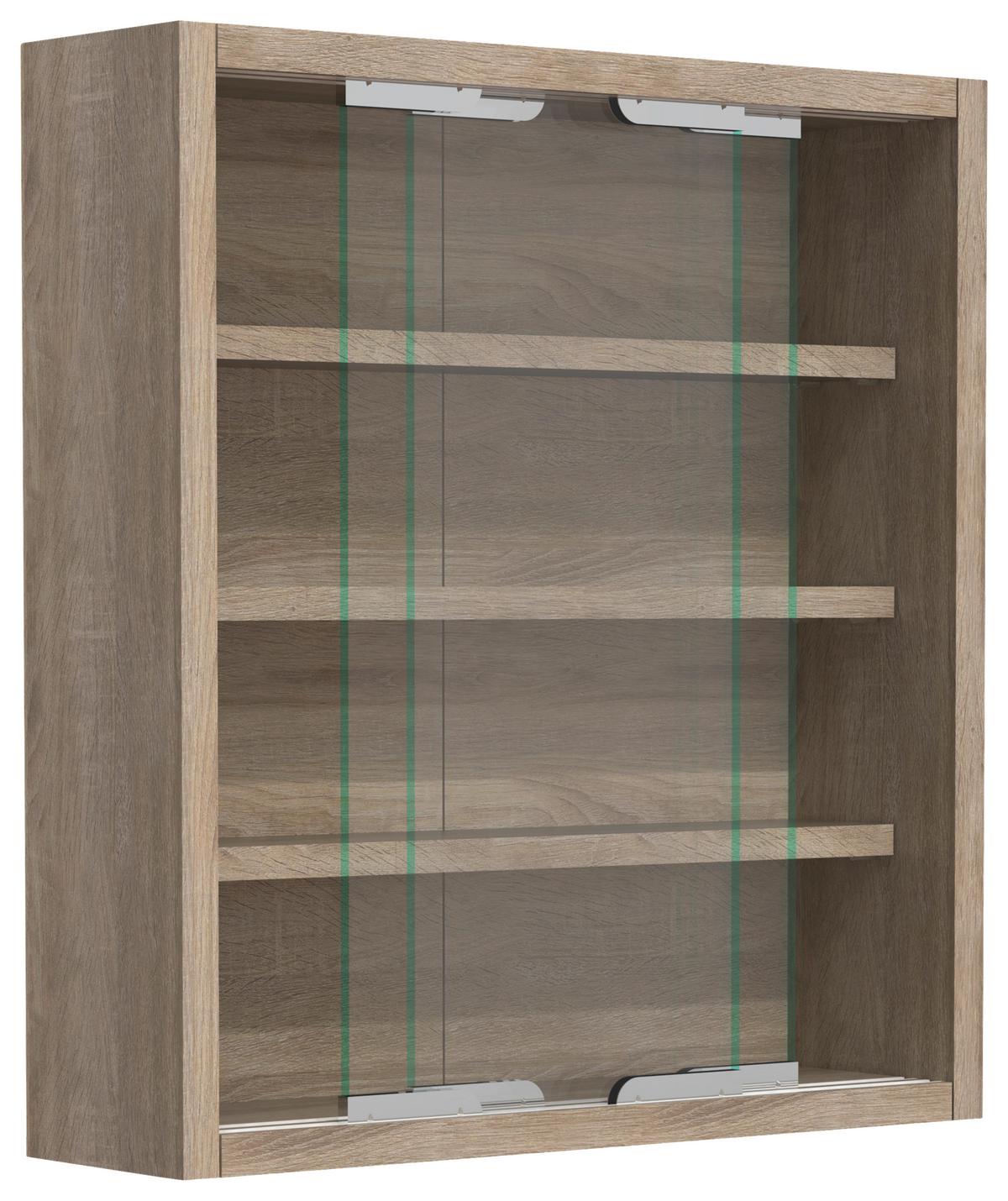 Viseča Vitrina Agisa S, Hrast - srebrne barve/hrast sonoma, Moderno, steklo/leseni material (37/40/10cm) - MID.YOU