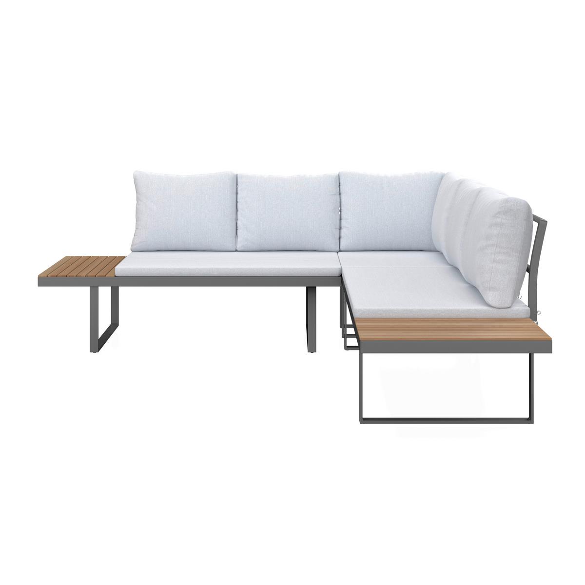 Loungegarnitur Elia Grau Outdoorstoff/Metall/Holz - Hellgrau, MODERN, Holz/Textil (236,5/75/236,5cm) - Bessagi Garden