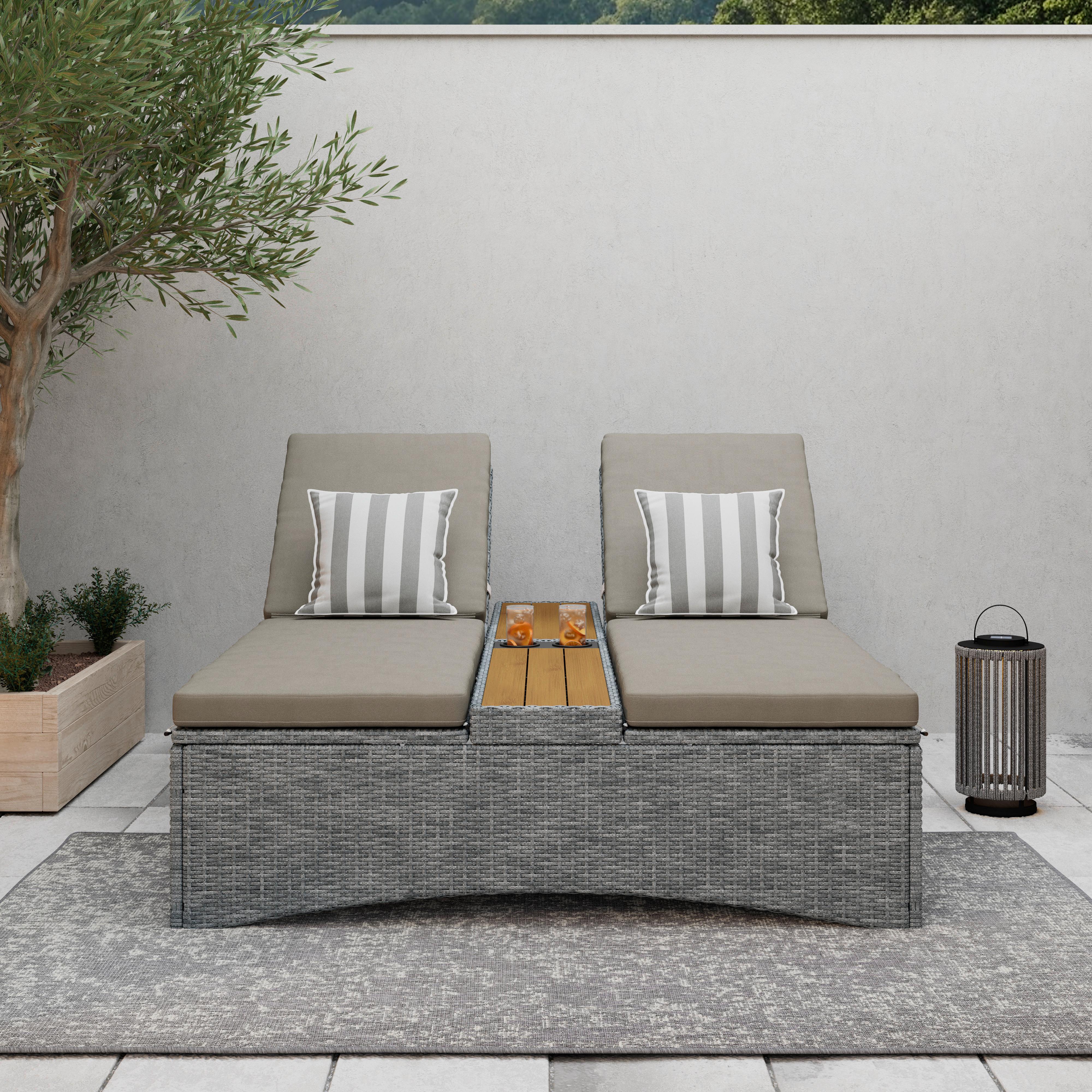 Gartenliege Monero Grau Holz/Metall/Kunststoff - Grau, MODERN, Holz/Kunststoff (203/155/150cm) - Bessagi Garden