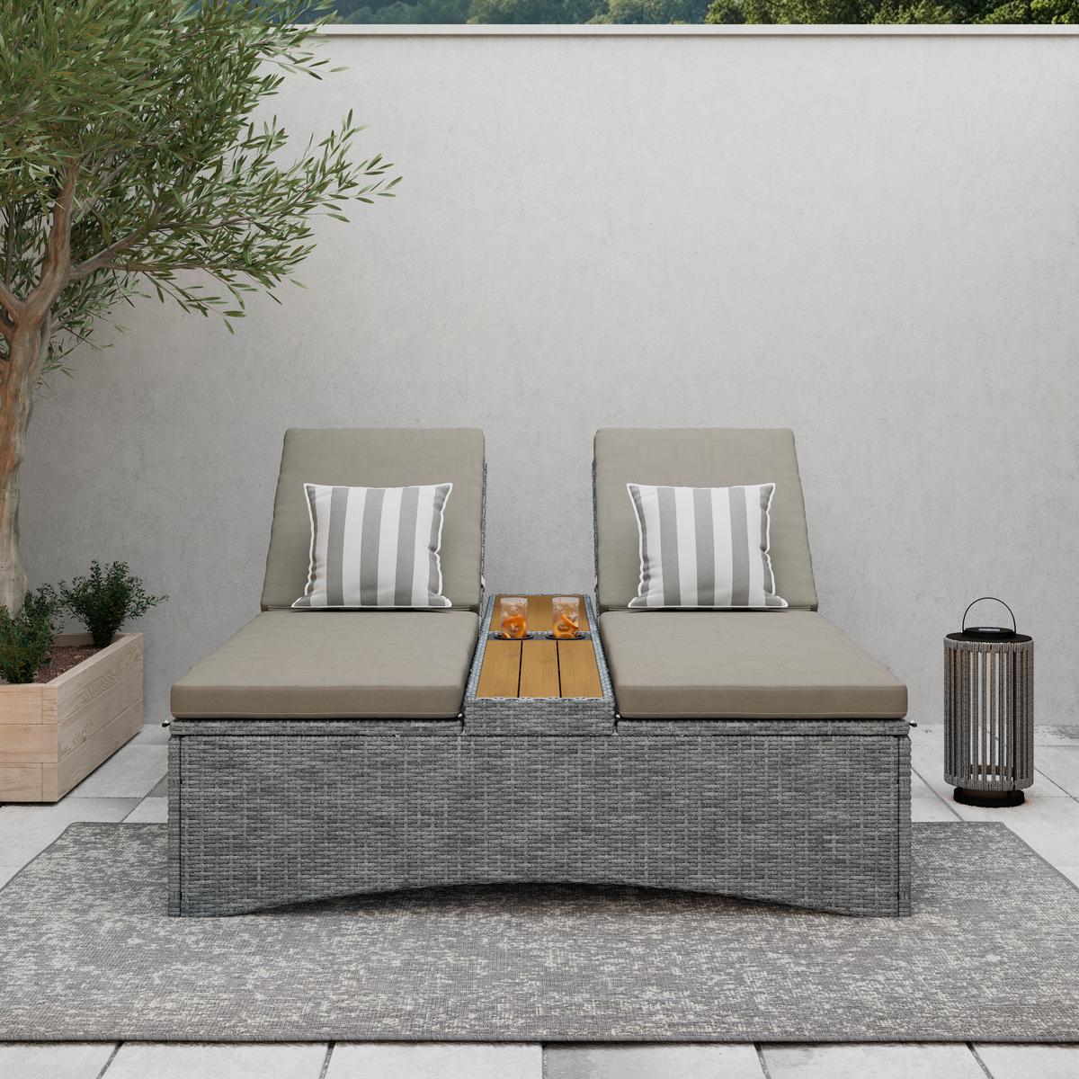 Gartenliege Monero Grau Holz/Metall/Kunststoff - Grau, MODERN, Holz/Kunststoff (203/155/150cm) - Bessagi Garden