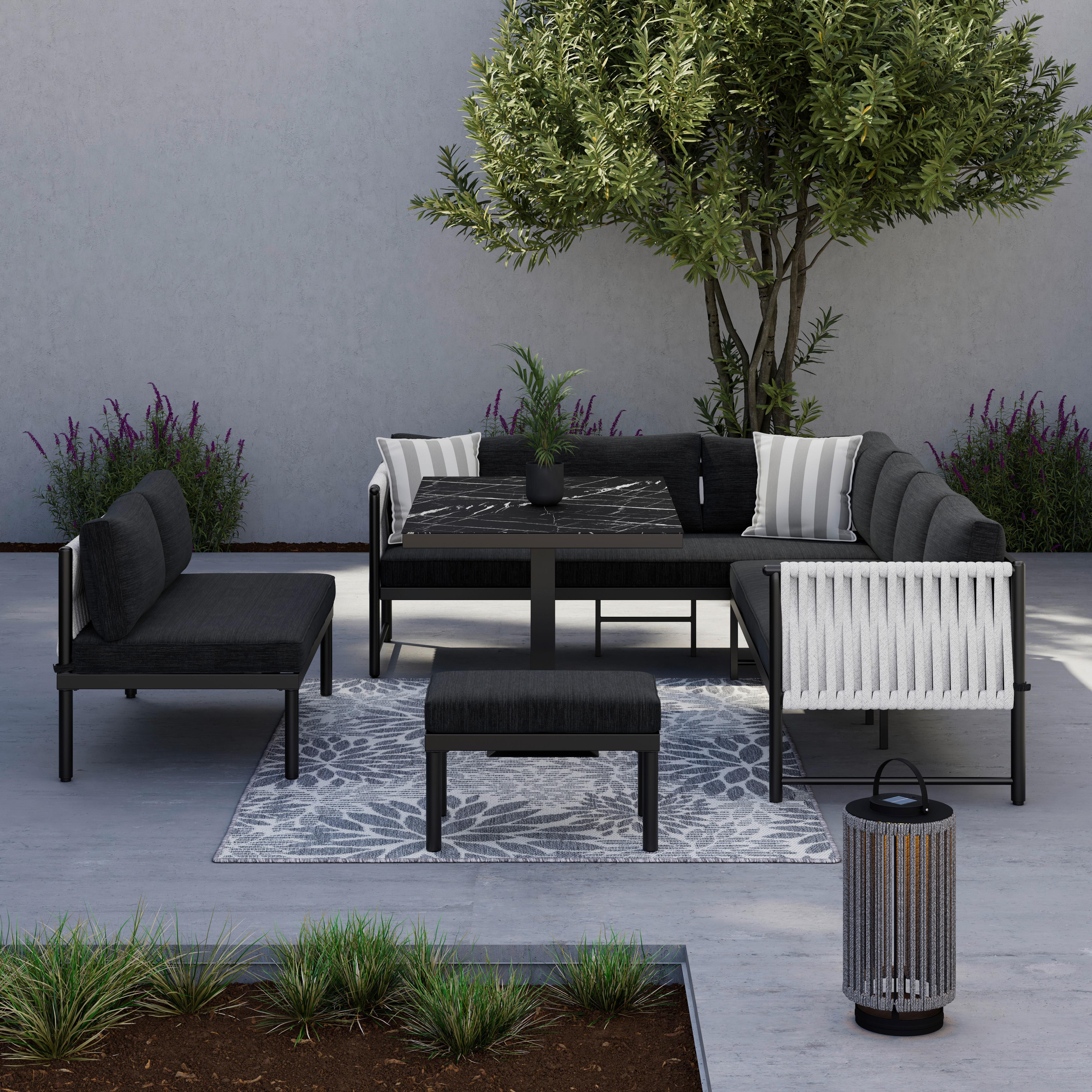 Dining-Loungeset Polly Schwarz Outdoorstoff/Metall - Hellgrau/Schwarz, MODERN, Kunststoff/Textil - Bessagi Garden