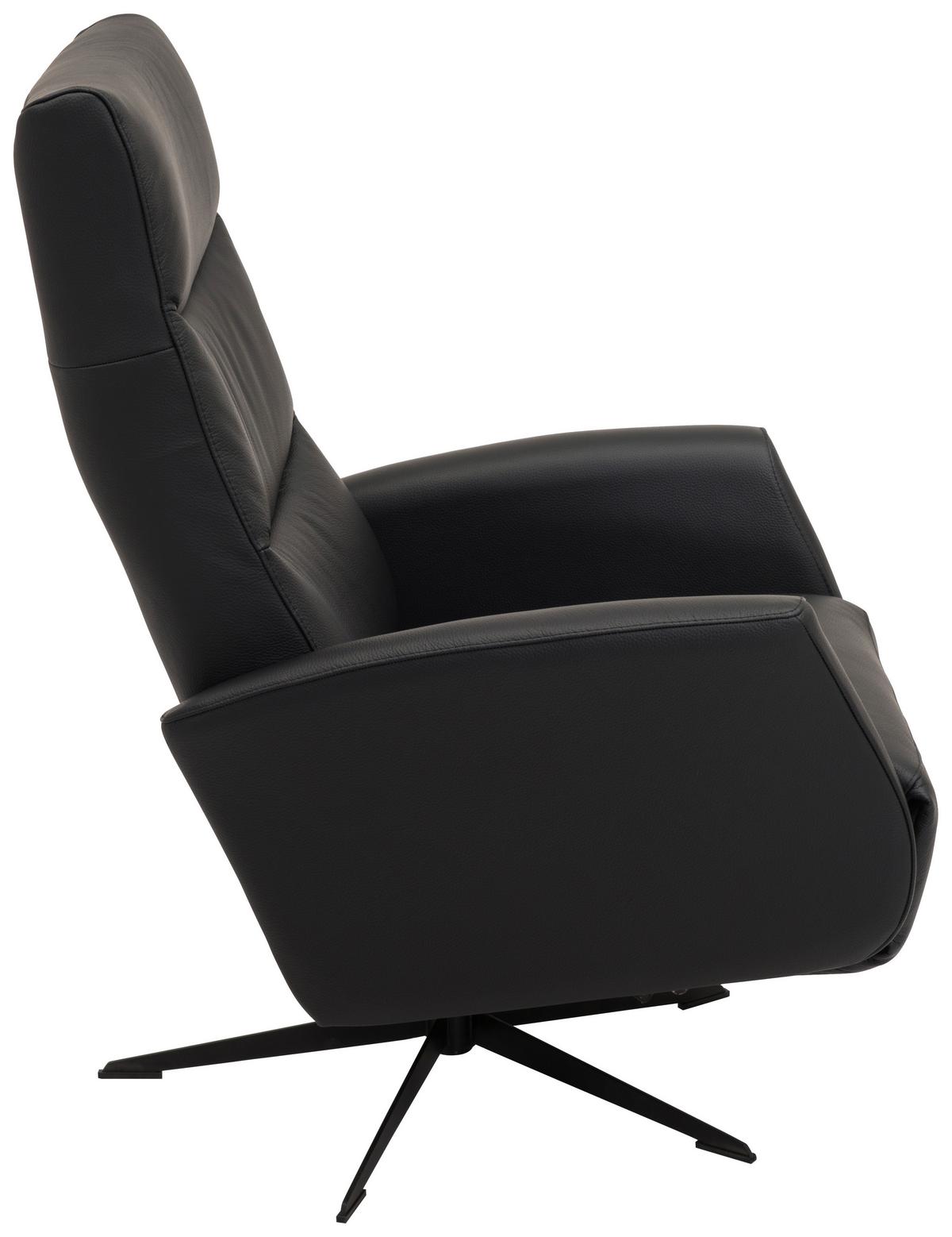 Relaxsessel Schwarz - Modern, Leder/Metall (73/106/82cm) - Premium Living