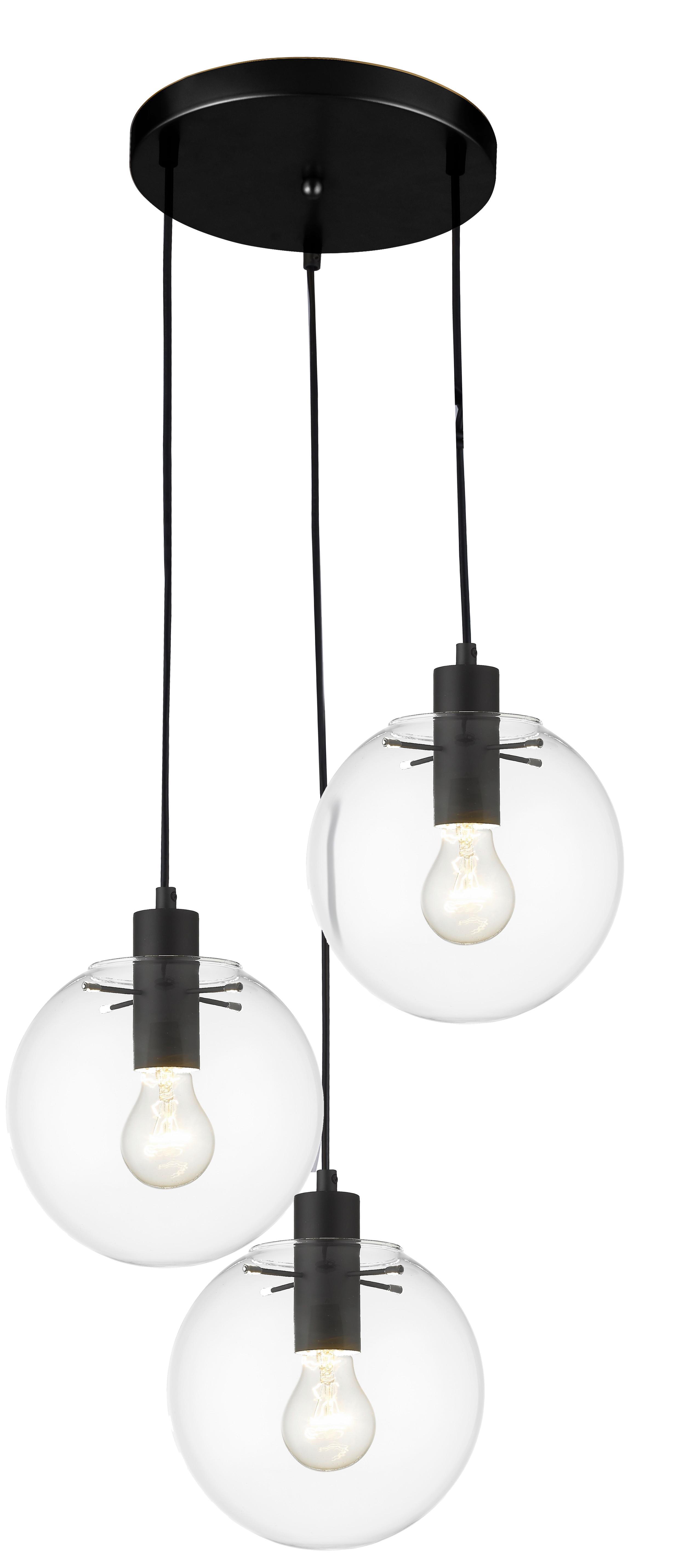 Hängeleuchte Lp-004/3pbk_puerto 3 - Schwarz, Konventionell, Glas (30/144cm)