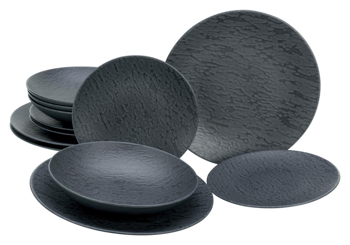 Tafelservice Schwarz, 12-teilig - Schwarz, Trend, Keramik - Creatable
