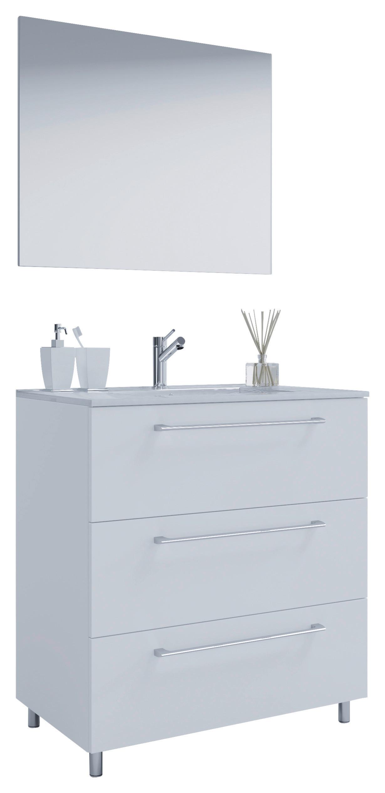 Kopalnica Schubo, Bela - bela/barve aluminija, Moderno, kovina/umetna masa (80cm) - MID.YOU