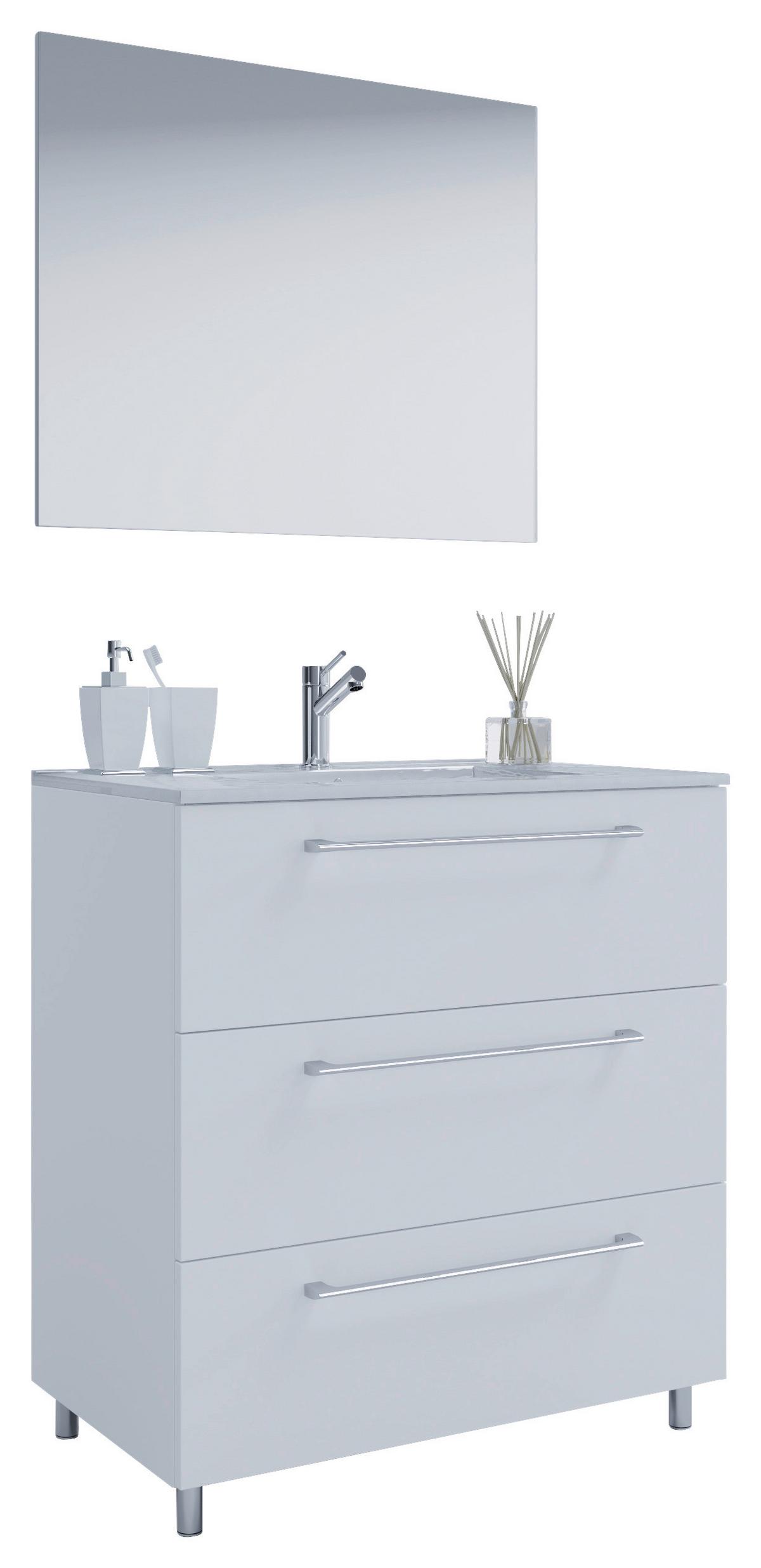 Kopalnica Schubo, Bela - bela/barve aluminija, Moderno, kovina/umetna masa (80cm) - MID.YOU