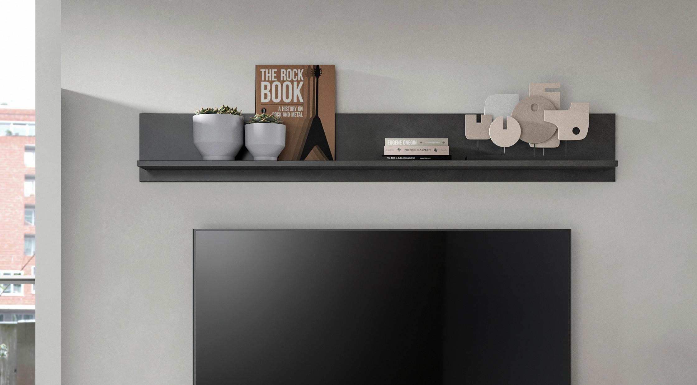 Poliță de perete JAM - antracit/culoare natur, Design, material pe bază de lemn (140/20/15cm) - Modern Living