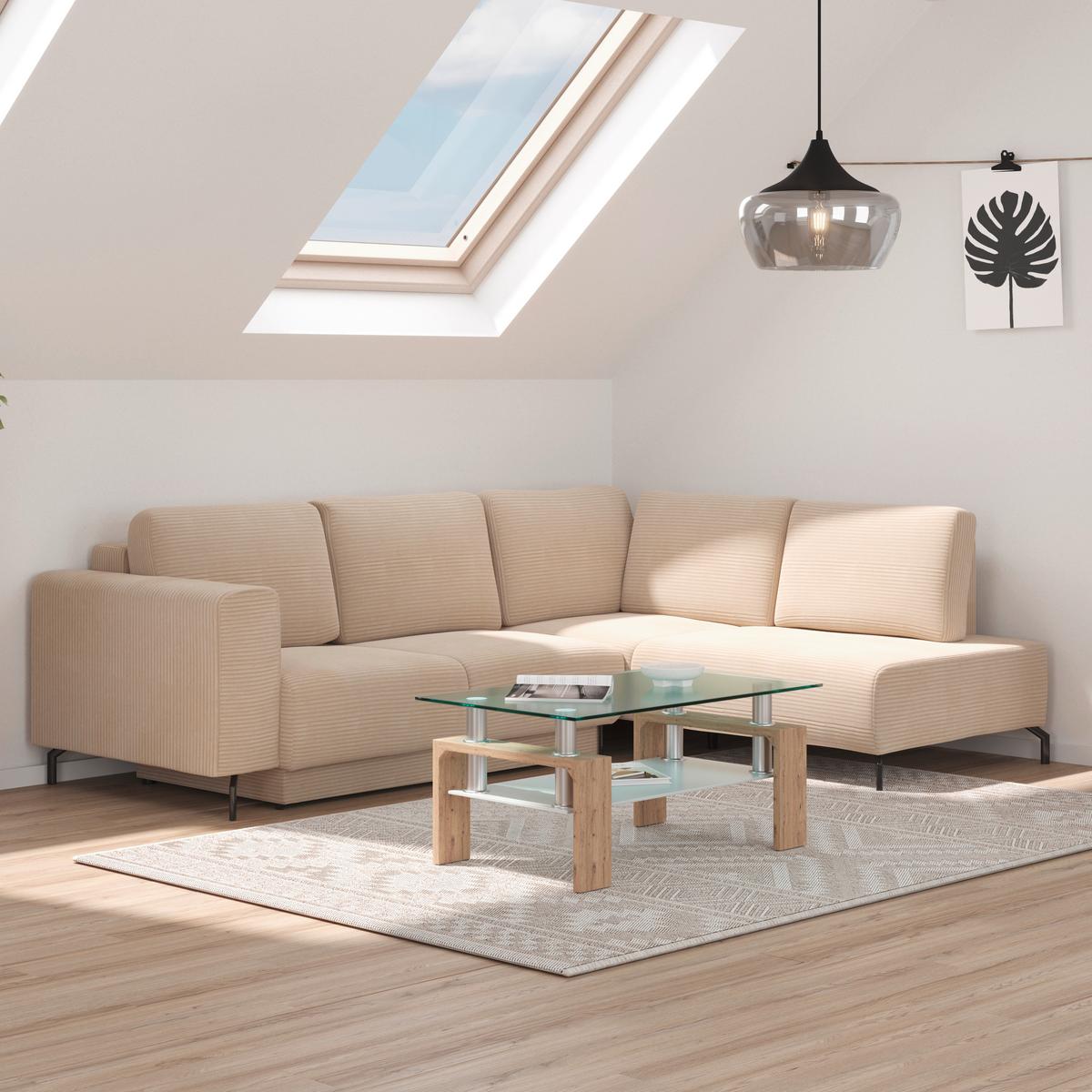 Colțar VENI - bej, Modern, textil (272/210cm) - Modern Living