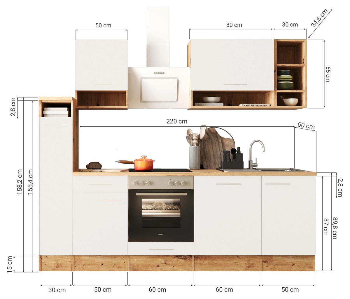 Küchenblock mit Geräten Grau/Eiche B: ca. 250 cm - Eichefarben/Grau, Basics, Holzwerkstoff (250cm) - Respekta