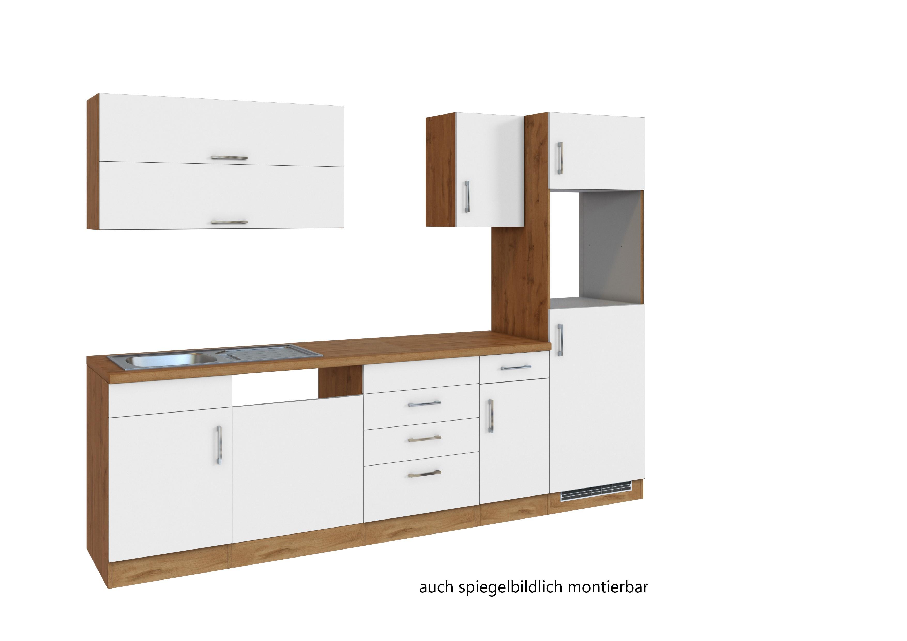 Küchenblock Sorrento ohne Geräte ca. 270 cm Weiß - Eichefarben/Weiß, MODERN, Holzwerkstoff (270/200/60cm) - Held