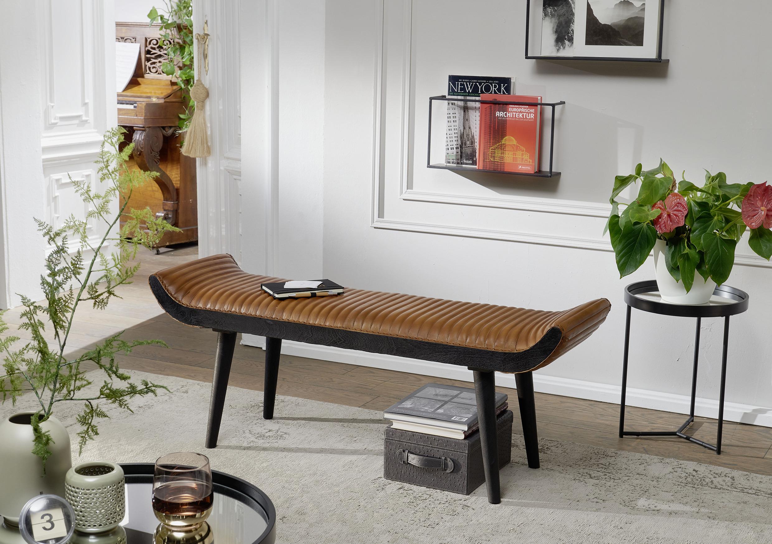 Klop Sitzbank - črna/rjava, Moderno, les/usnje (128/51/38cm) - MID.YOU