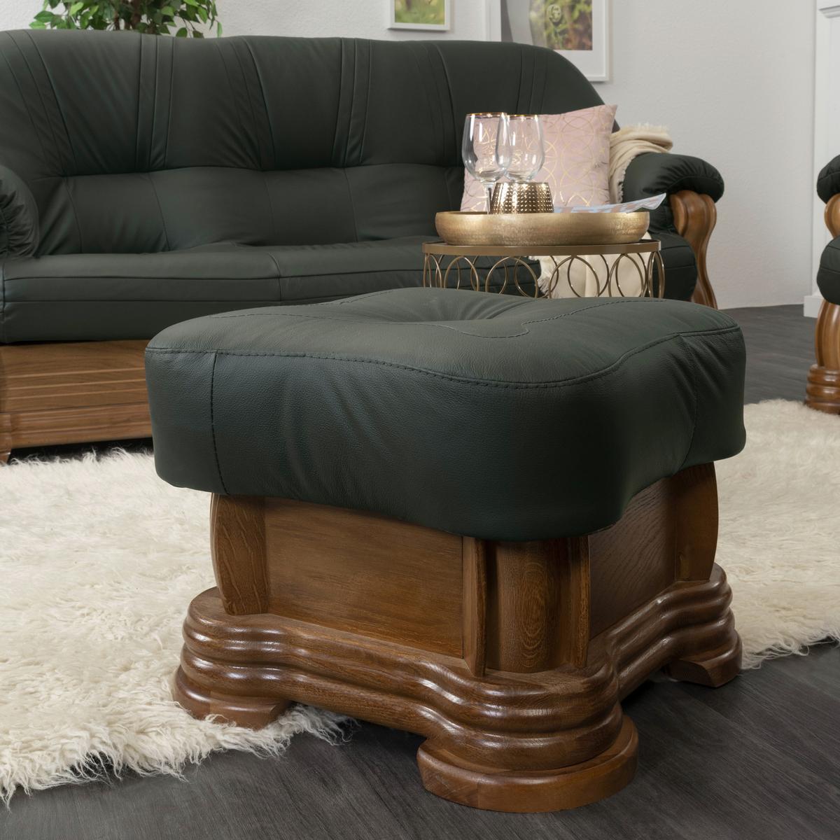 Hocker Arkansas Dunkelgrün Echtleder - Dunkelgrün, KONVENTIONELL, Leder/Holz (50/40/50cm) - Max Winzer
