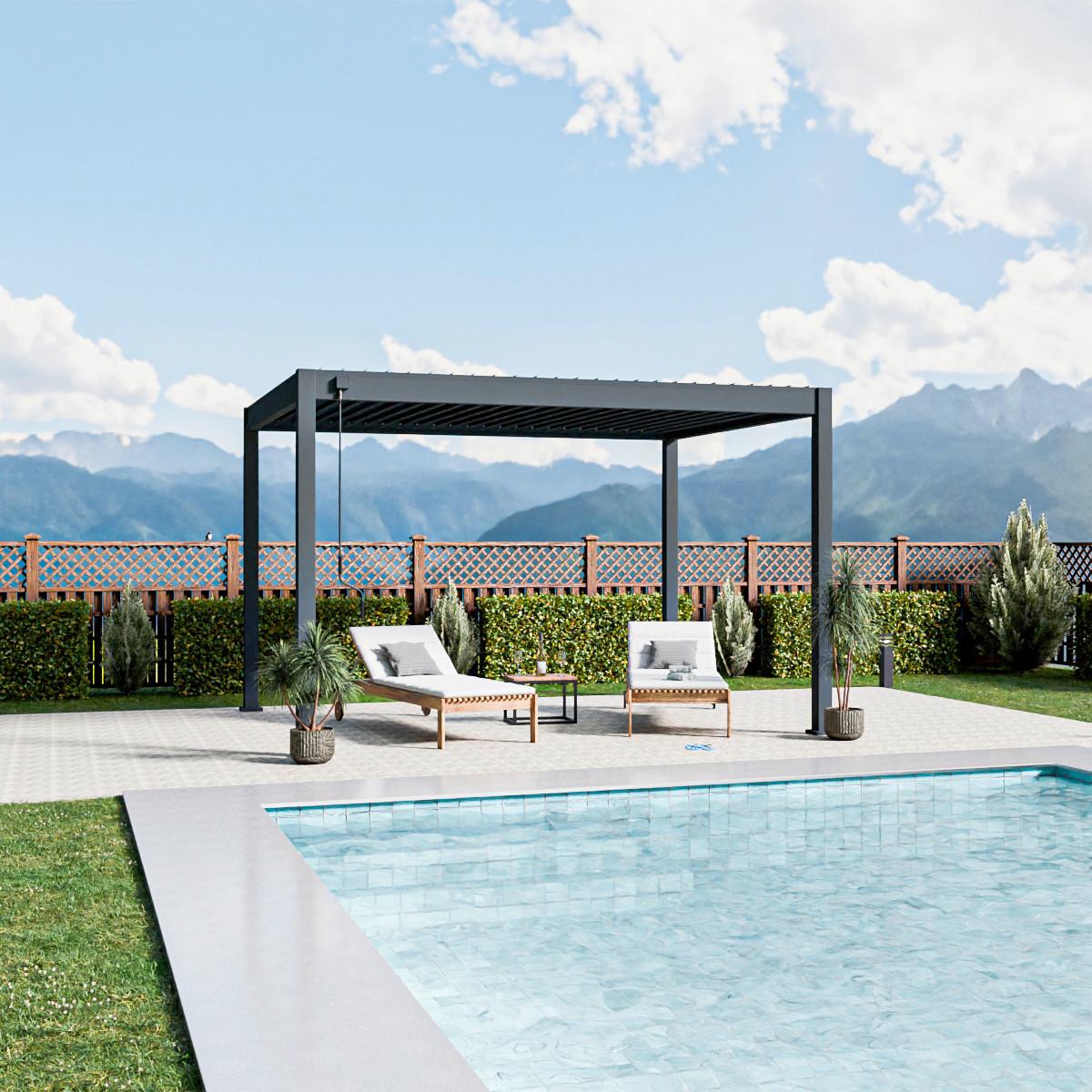 Pergola Trumpf, Antracit, 3x4m - barve grafita, Basics, kovina (300/255/400cm) - Gardenson