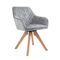 Naslanjač Samt, Siva, Vrtljiv - siva/barve hrasta, Moderno, tekstil/les (59/85/61cm) - Livetastic