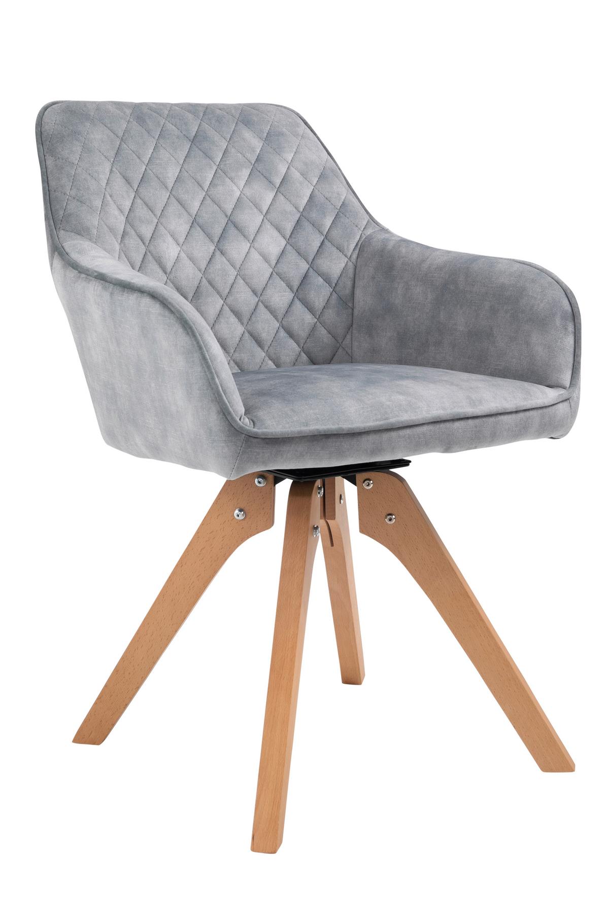 Naslanjač Samt, Siva, Vrtljiv - siva/barve hrasta, Moderno, tekstil/les (59/85/61cm) - Livetastic