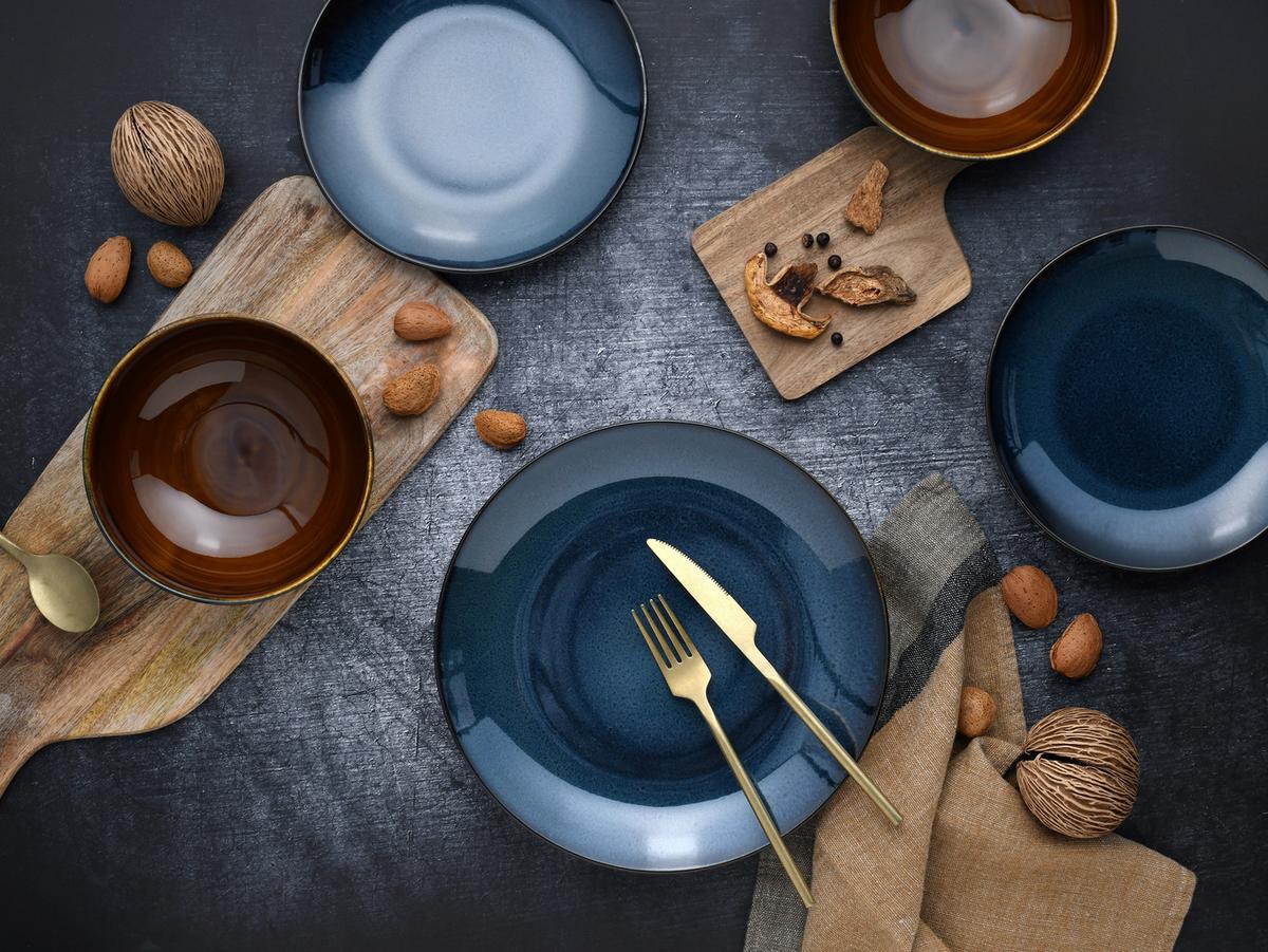 Jedilni Servis Mallorca, 12-Delni - modra/rjava, Basics, keramika - Creatable