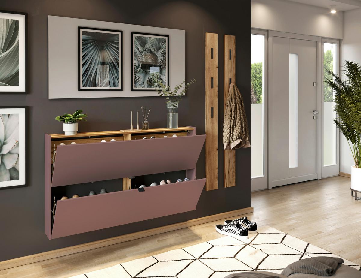 Hängeschuhschrank Ameca Braun/Eichefarben - Eichefarben/Schwarz, MODERN, Holzwerkstoff/Metall (140/83/18cm) - Premium Living