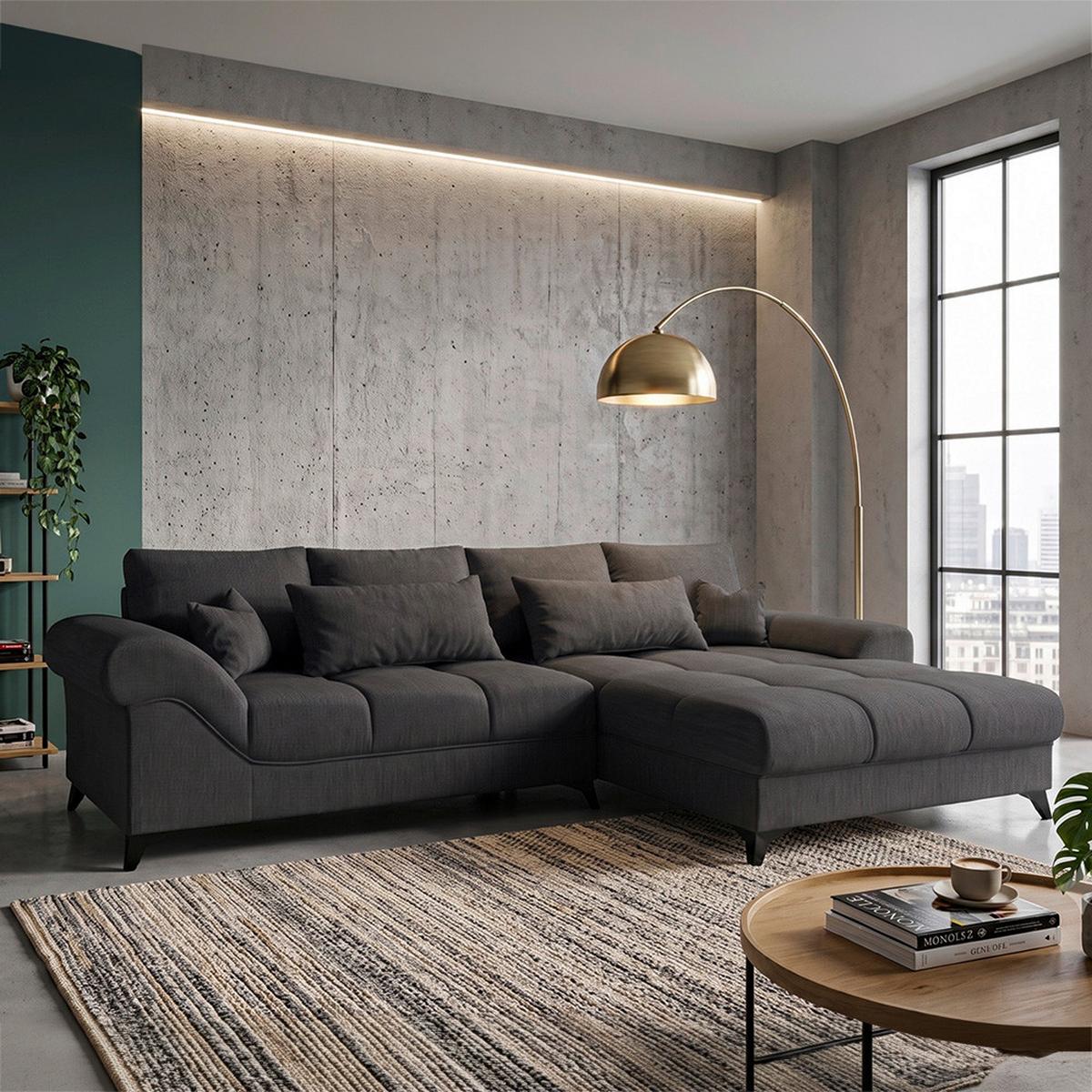 Ecksofa Noah Graphitfarben - Graphitfarben/Schwarz, MODERN, Holzwerkstoff/Kunststoff (295/195cm) - Based