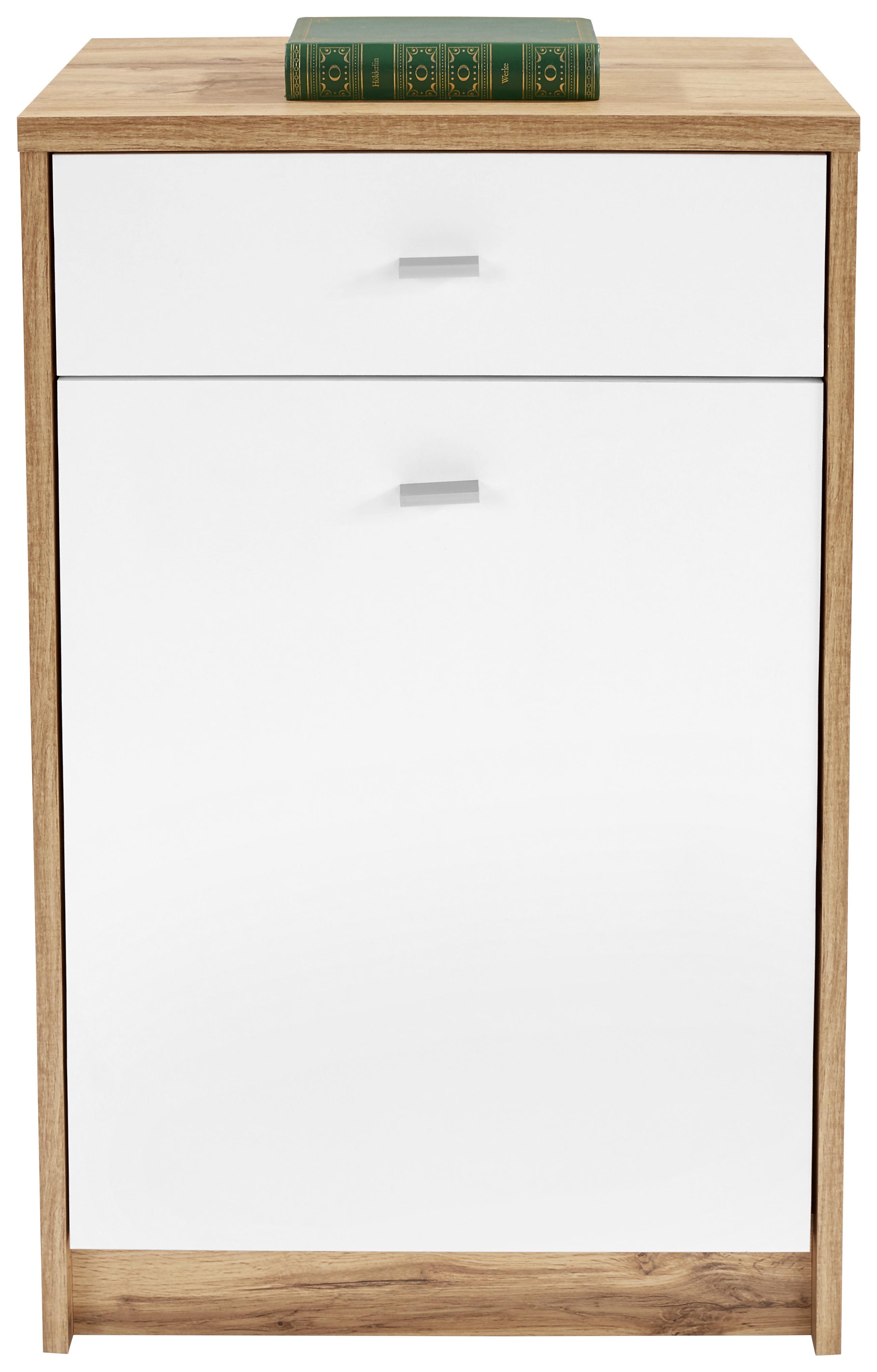 KOMODA 4-YOU NEW YUK02 - chromowy/biały, Modern, materiał drewnopochodny/tworzywo sztuczne (50/85,4/34,6cm)