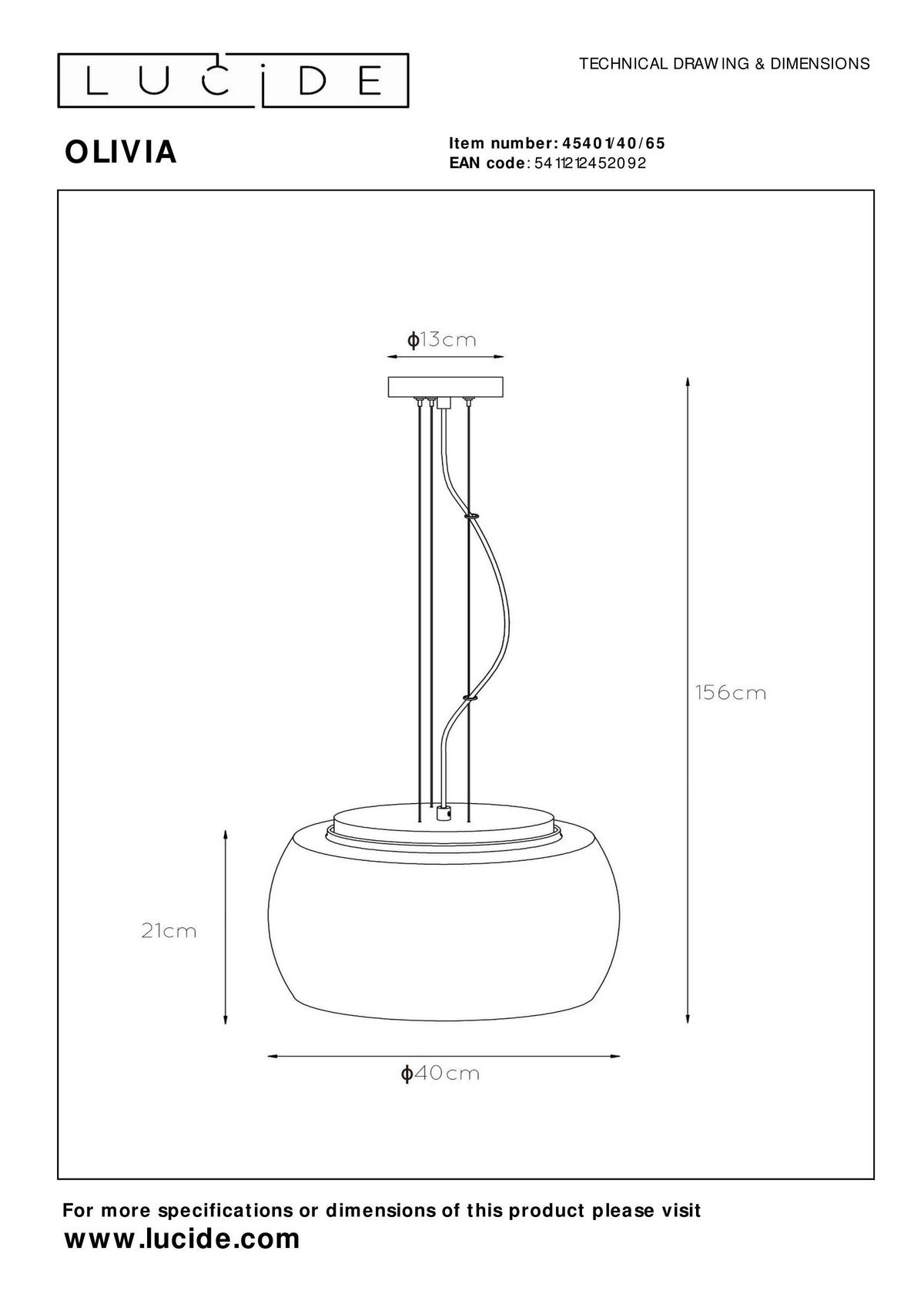 LAMPA ZWIESZANA 45401/40/65 OLIVIA - Design (40/40/156cm) - Lucide