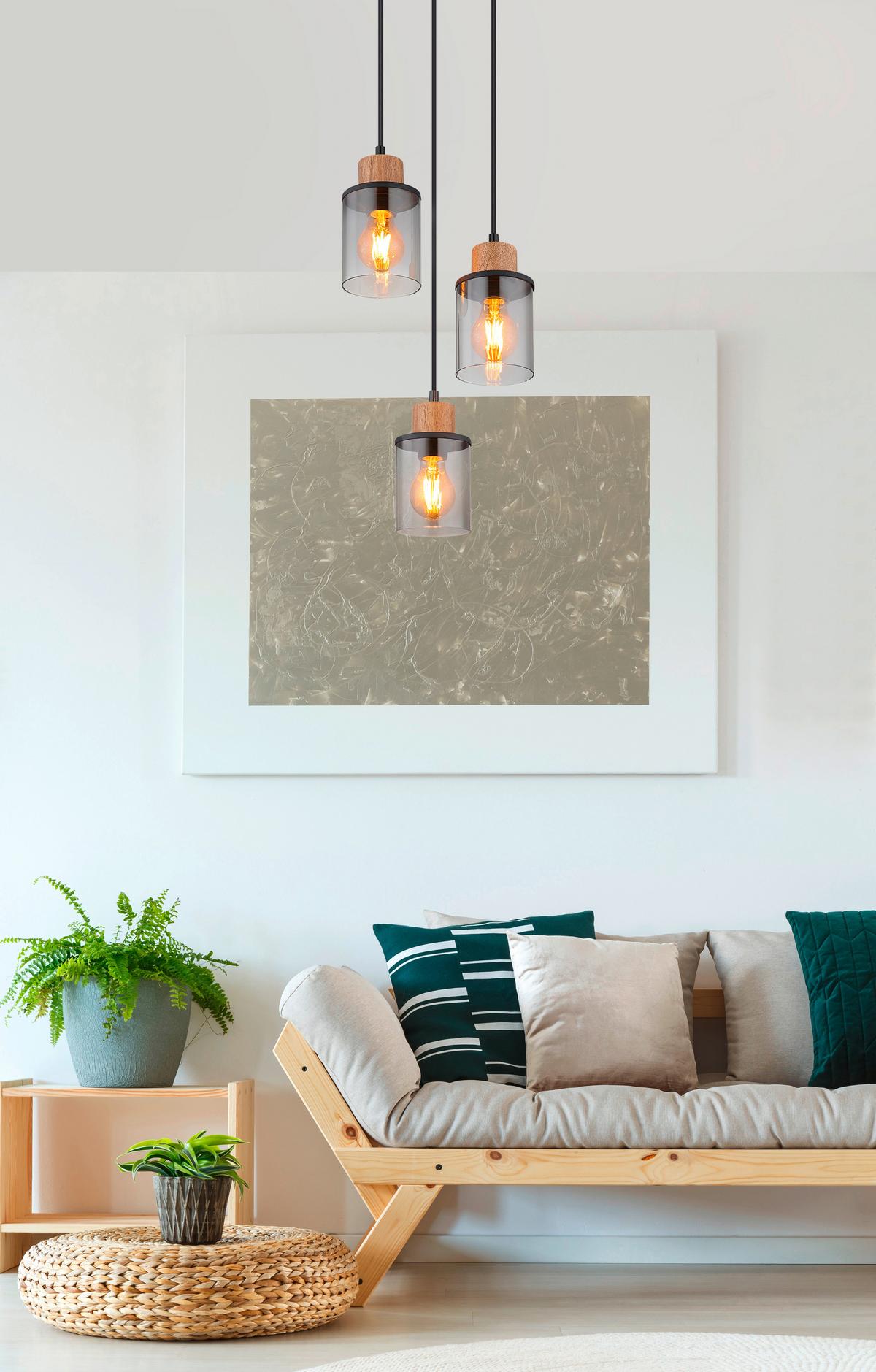 Hängeleuchte Reid max. 15 Watt - Dunkelbraun/Schwarz, Glas/Holz (27/120cm) - Globo