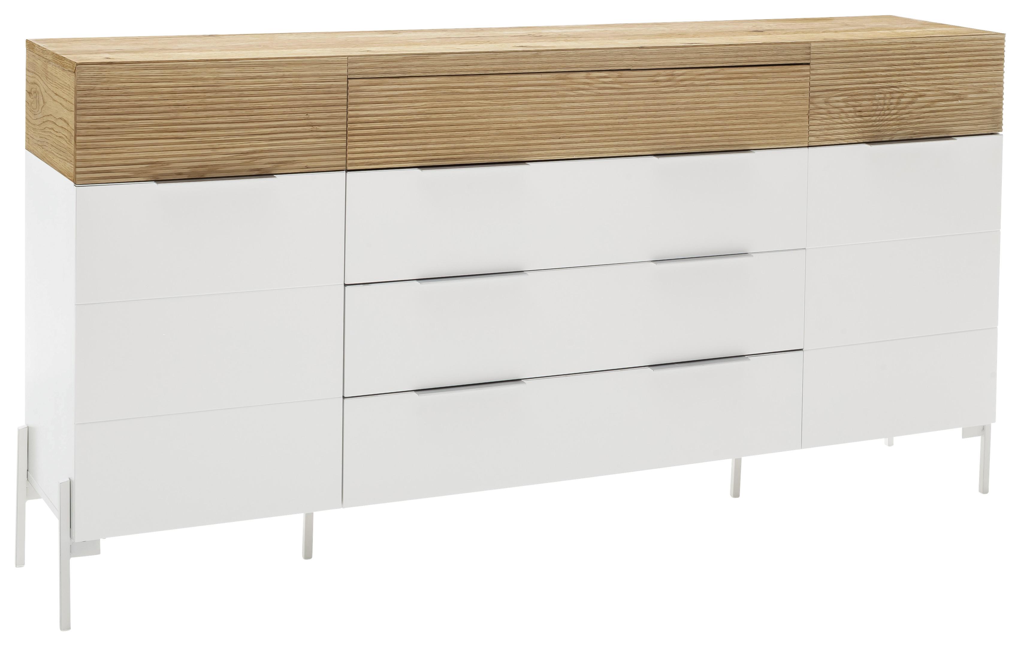 Komoda Dubai -Exklusiv- - barve hrasta/bela, Moderno, kovina/leseni material (182/92/40cm) - Premium Living