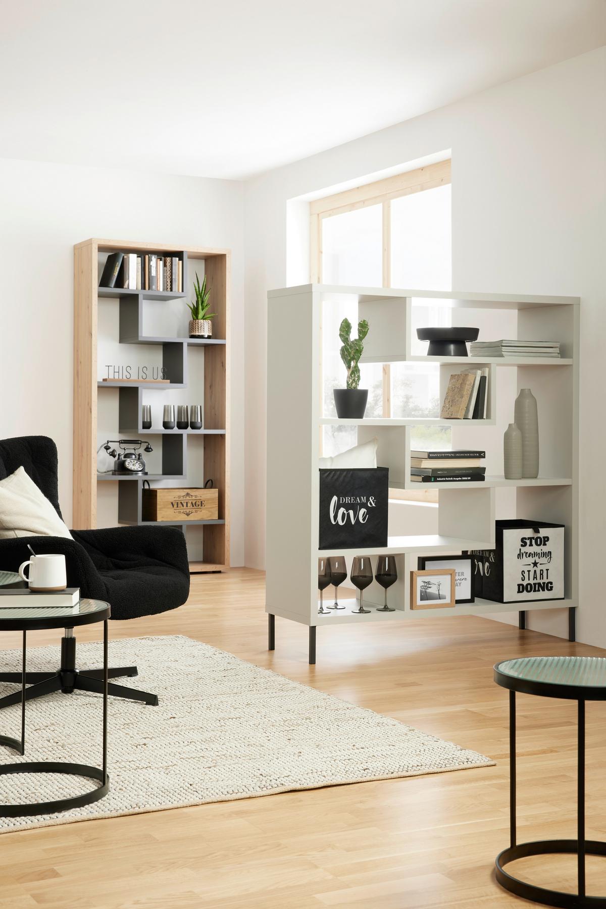 Separator de cameră Bounty - culoare lemn stejar/antracit, Modern, material pe bază de lemn (90/199/33cm) - Premium Living