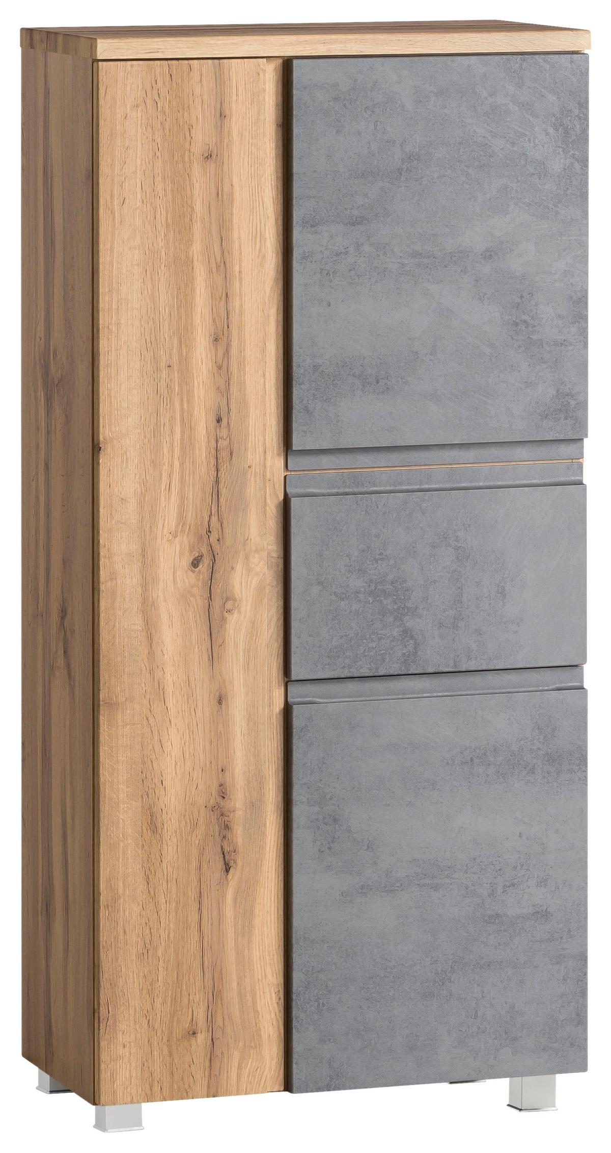 Midischrank Varese ca. 65x130 cm Hellgrau/Eiche - Eiche Wotan/Silberfarben, MODERN, Holzwerkstoff/Kunststoff (65/130/35cm) - Held