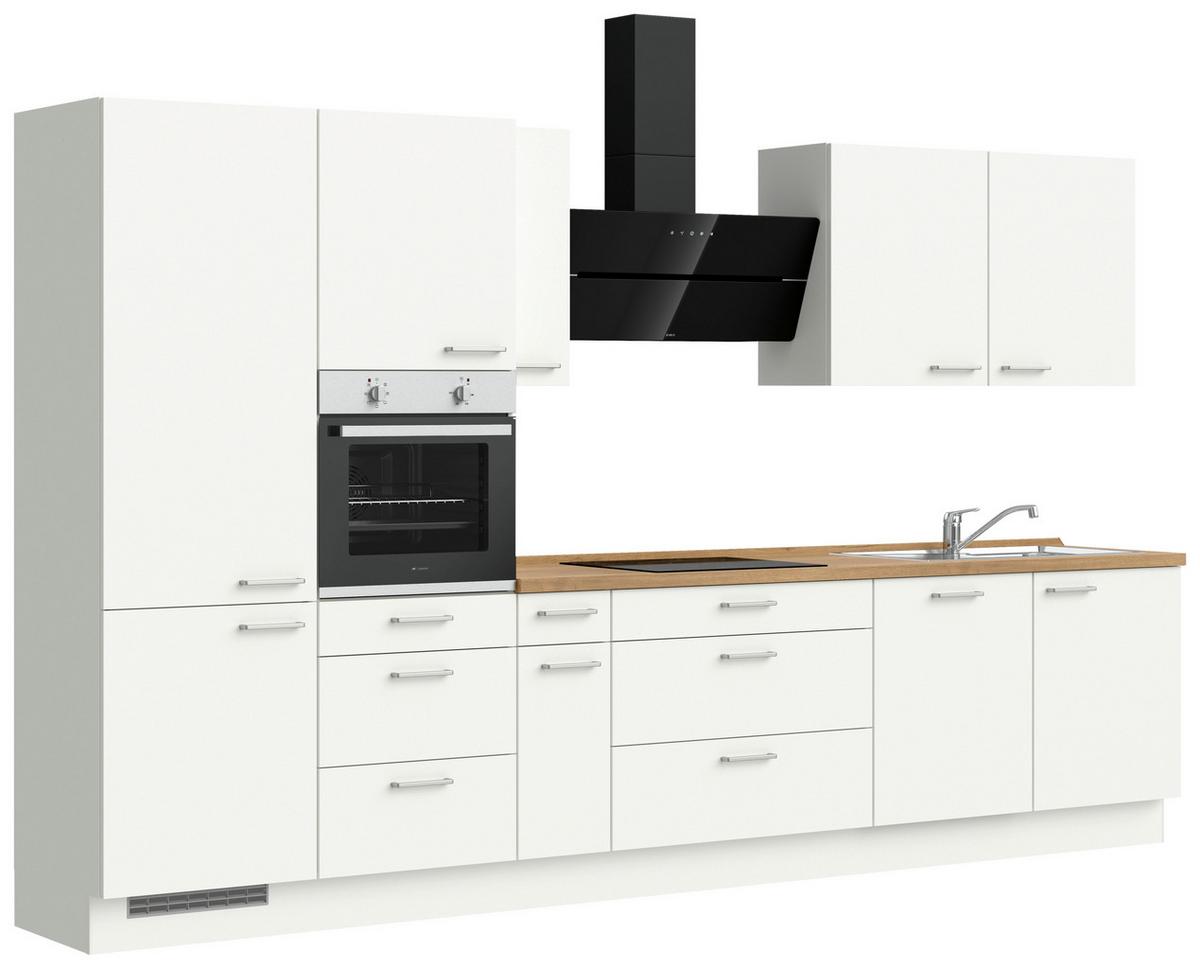 Küchenblock Touch High m. Geräten Weiß - Edelstahlfarben/Eichefarben, MODERN, Holzwerkstoff/Metall (360cm) - Nobilia