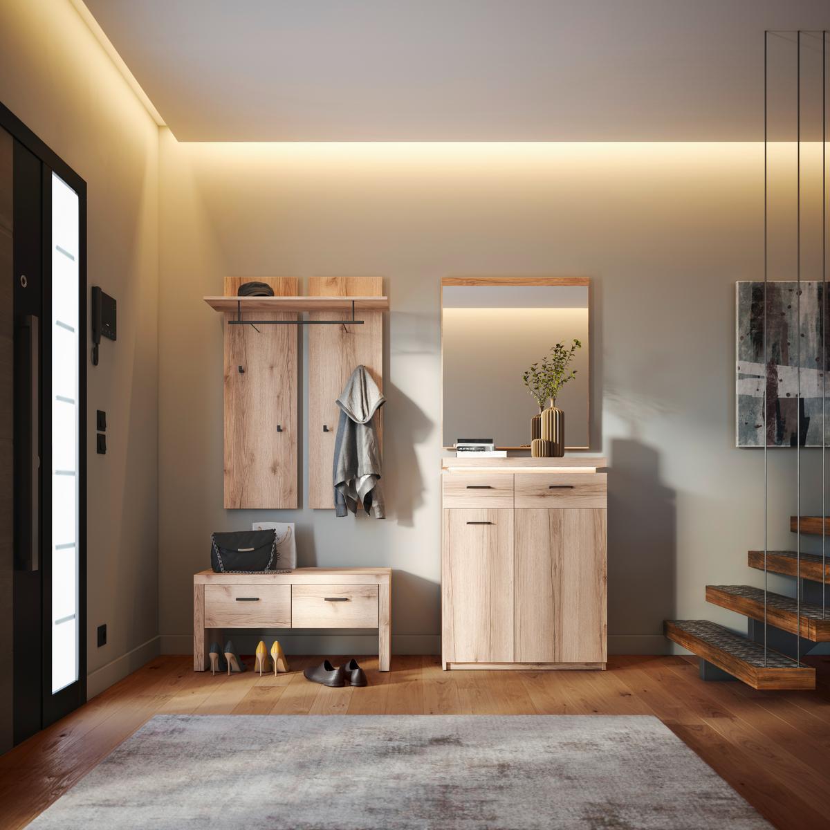 Klupa Za Predsoblje Vancouver - boje hrasta/antracit, Moderno, drvni materijal/metal (91/45/38cm) - Premium Living