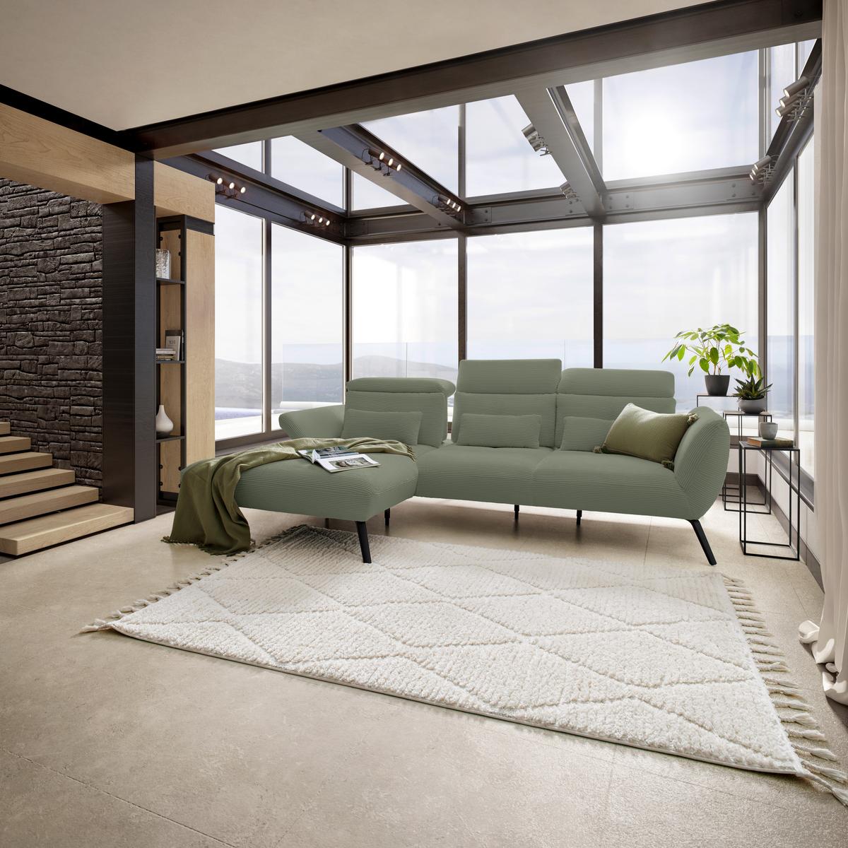 Wohnlandschaft Seattle Olivgrün - Schwarz/Olivgrün, MODERN, Holzwerkstoff/Textil (196/301cm) - Premium Living