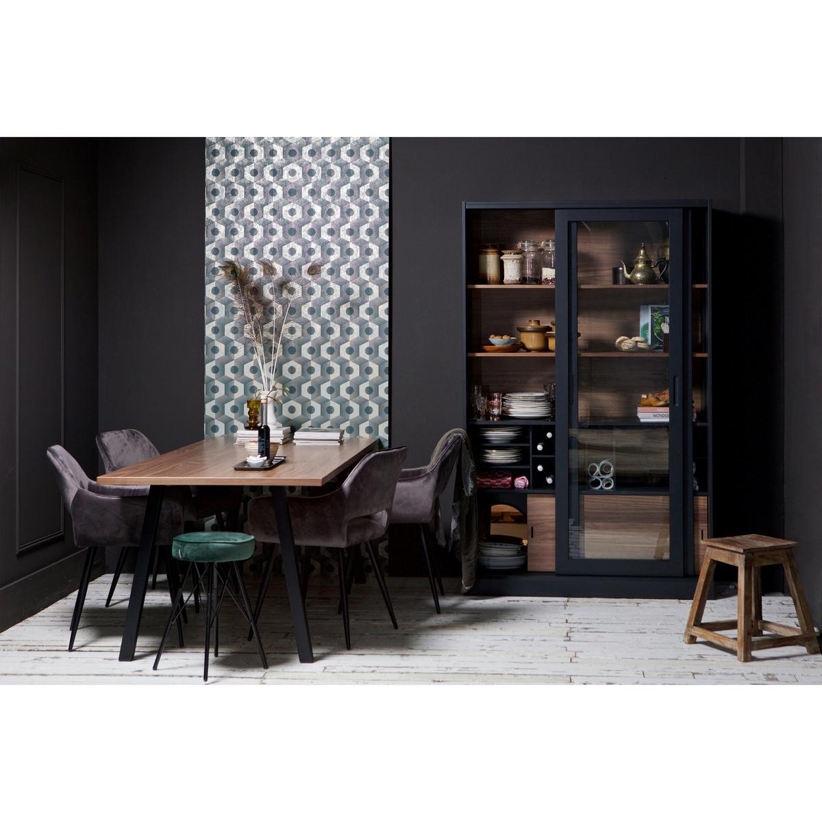 Vitrine James Schwarz/Walnussfarben B: 125cm - Nussbaumfarben/Walnussfarben, Design, Glas/Holz (125/200/57cm) - Livetastic