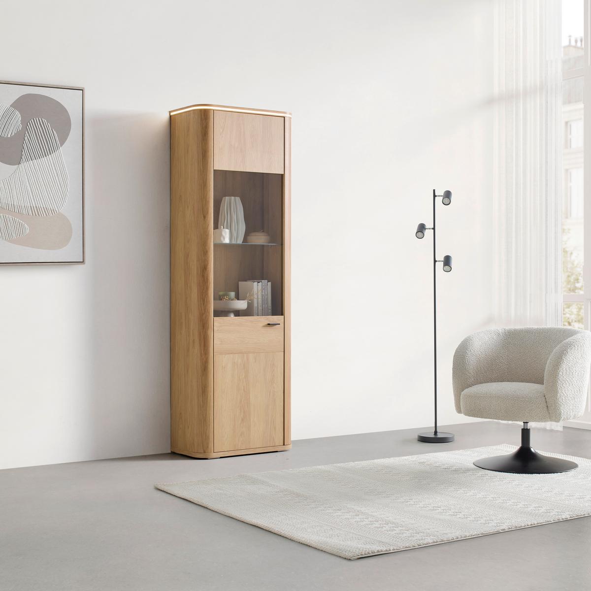 Vitrine Lagos Eichefarben - Eichefarben/Anthrazit, Modern, Glas/Holzwerkstoff (69,2/209,5/37,5cm) - Premium Living