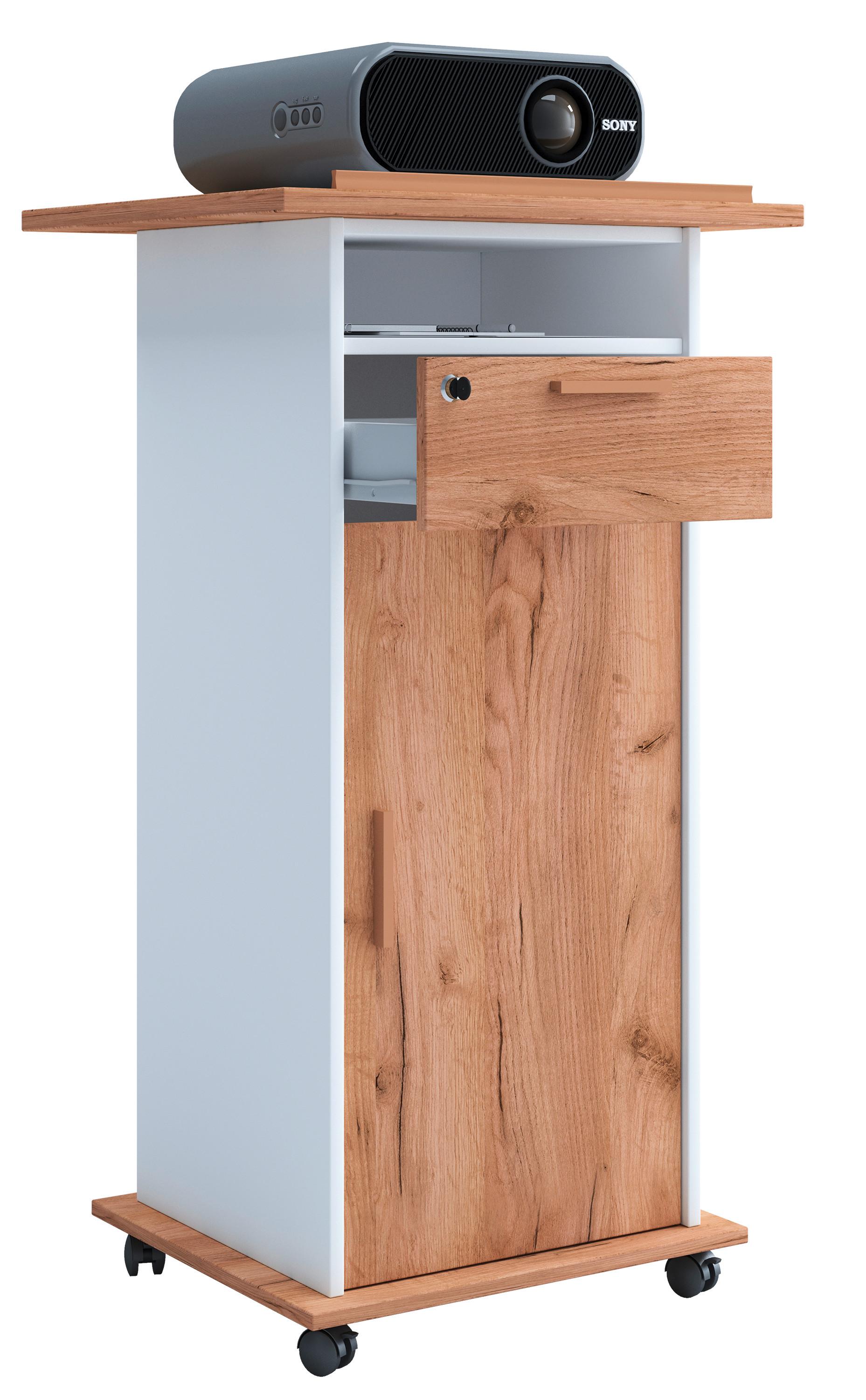 Stoječi Pult Neta, Bela, Barva Hrasta - bela/medeni hrast, Moderno, leseni material (60/50/108,3cm) - MID.YOU