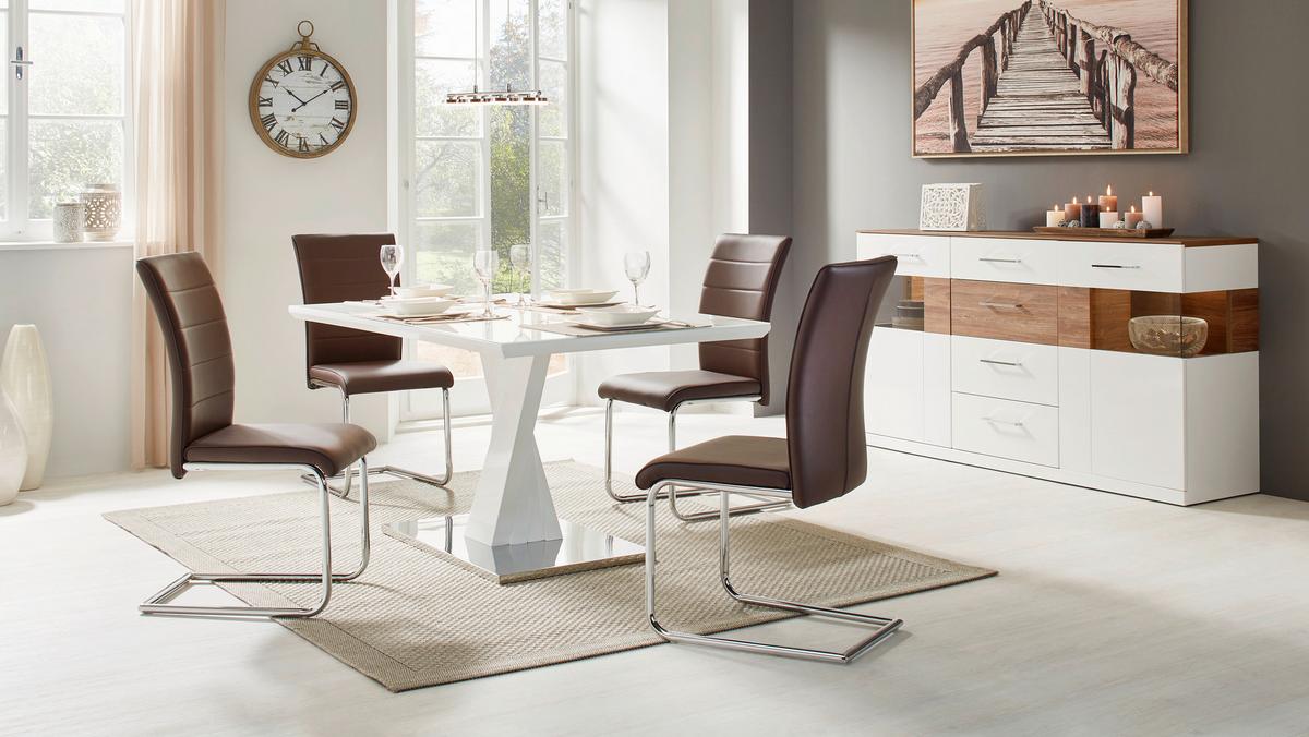 Masă SAMUEL - alb/culoare inox, Modern, sticlă/metal (160/90/76cm) - Mömax