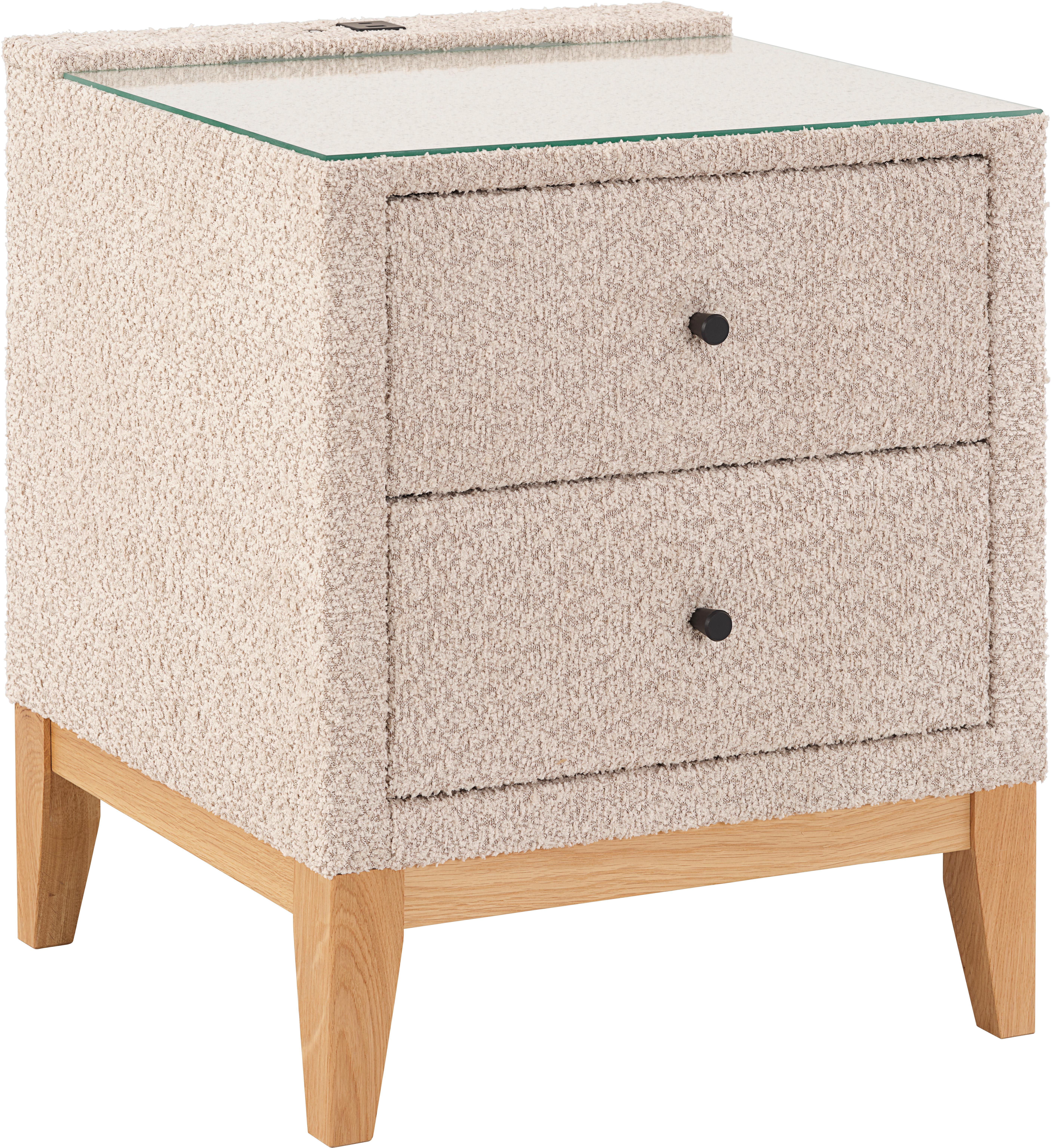 Noćni Ormarić Smile - krem, Konvencionalno, staklo/drvni materijal (49/58,5/46cm) - Premium Living