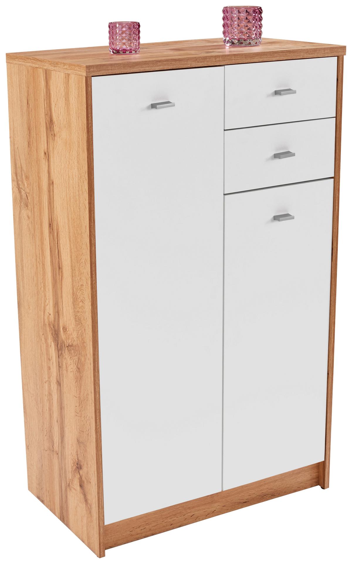 Komód 2 Ajtó 2 Fiók 4-You - krómszínű/tölgyfa színű, Modern, műanyag/faalapú anyag (74/111,4/35cm)