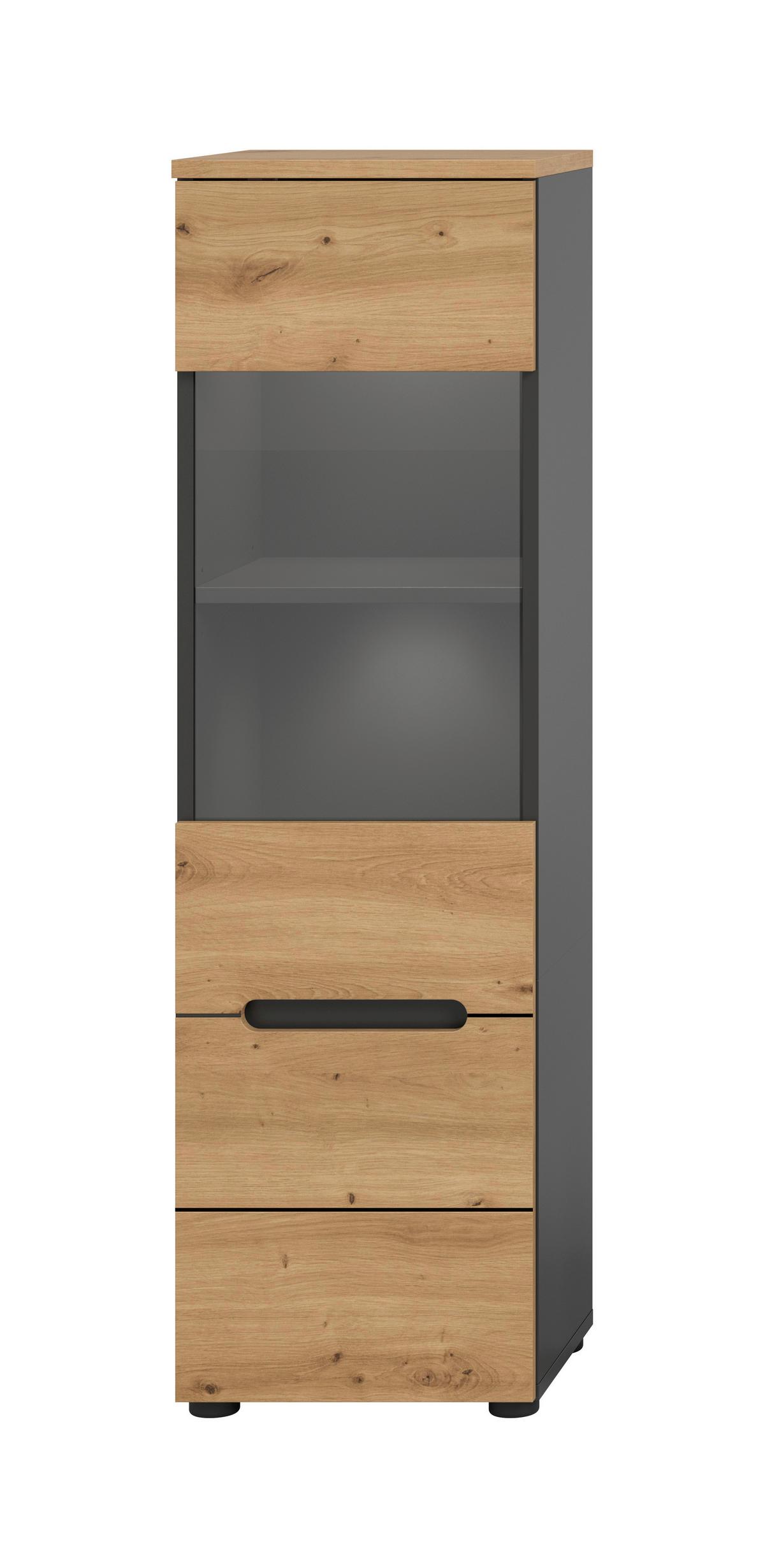 Vitrina Canu, Siva, Barva Hrasta - črna/hrast artisan, Design, umetna masa/leseni material (36/125/33cm) - Livetastic