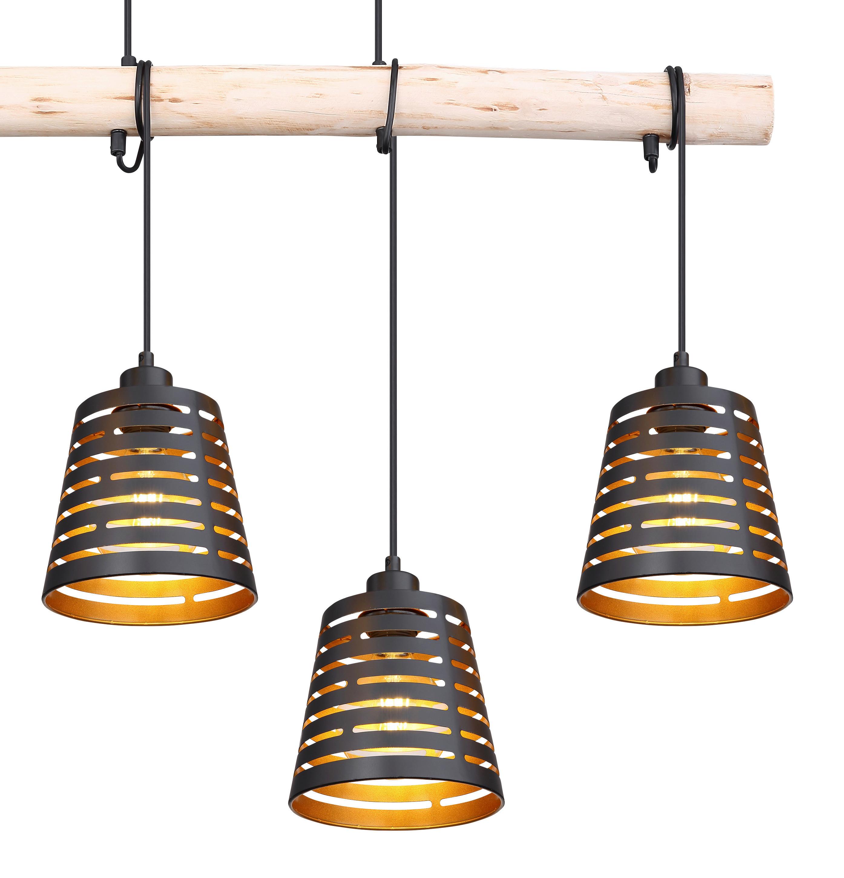 Hängeleuchte Ablona max. 60 Watt - Goldfarben/Schwarz, Natur, Holz/Metall (85/17/120cm) - Globo