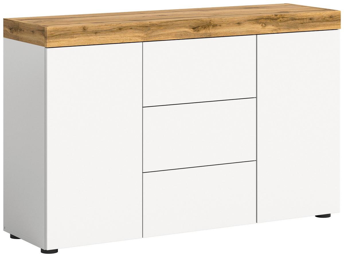 Komoda Sugar, Bela, Barva Hrasta - hrast wotan/bela, Design, leseni material (125/80/37cm) - MID.YOU