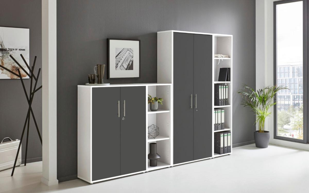 AKTENSCHRANK OFFICE EDITION - SW SET 4 - Anthrazit/Weiß, MODERN, Holzwerkstoff (128,5/185,6/33cm) - MID.YOU