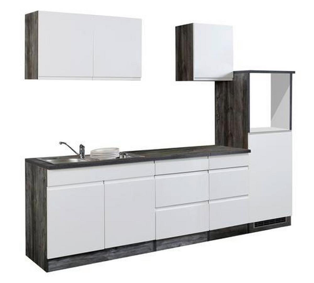 Küchenleerblock "Cardiff" Weiß/Eichefarbe - Weiß Hochglanz/Weiß, Basics, Holzwerkstoff (270cm) - Held