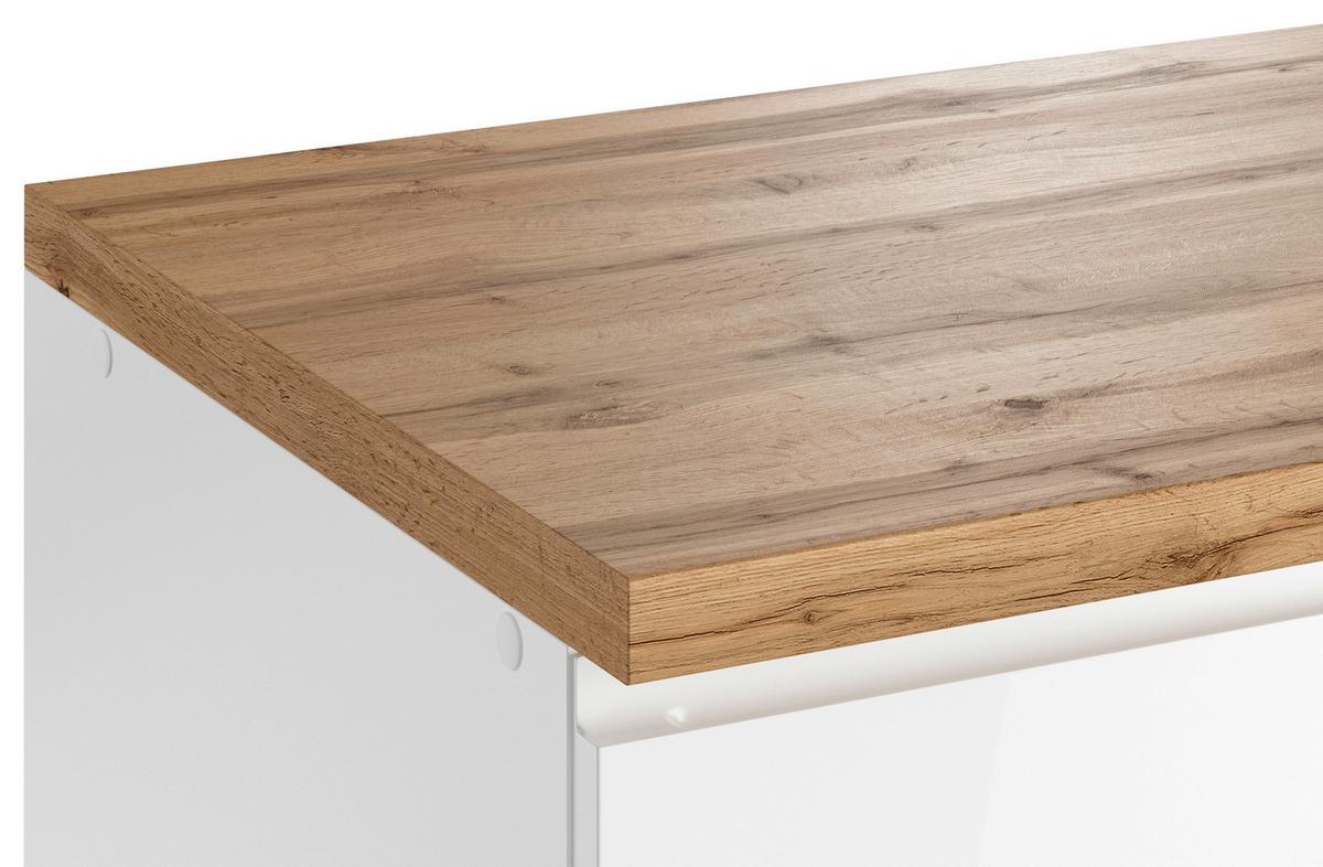 Küchenzeile Monza mit Geräten ca. 360 cm Weiß/Eiche - Weiß Hochglanz/Eiche Wotan, LIFESTYLE, Holzwerkstoff (360cm) - Held