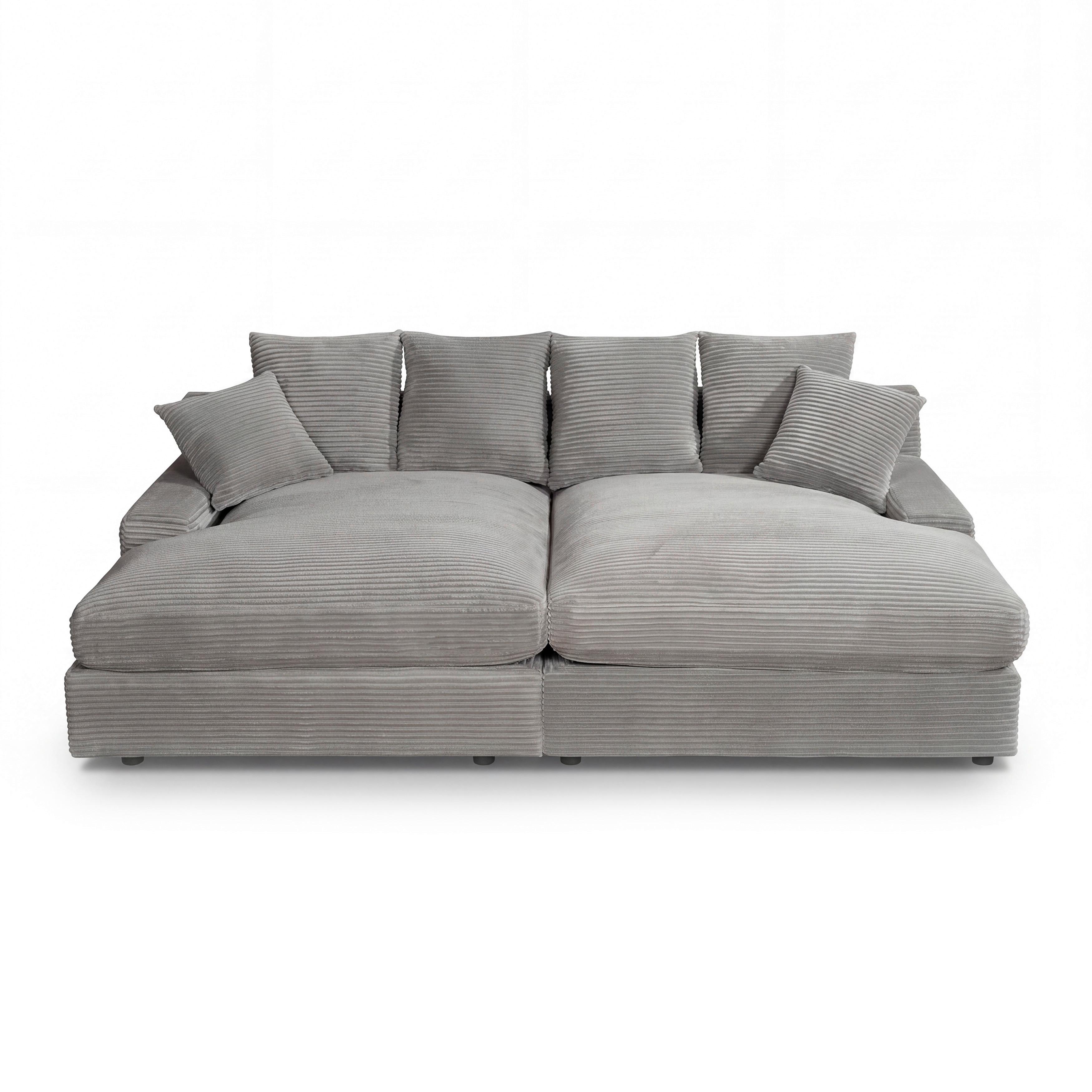 Big Sofa Loveseat Eleonora Hellgrau Cord - Hellgrau/Schwarz, MODERN, Holz/Kunststoff (250/97/168cm) - Bessagi Home