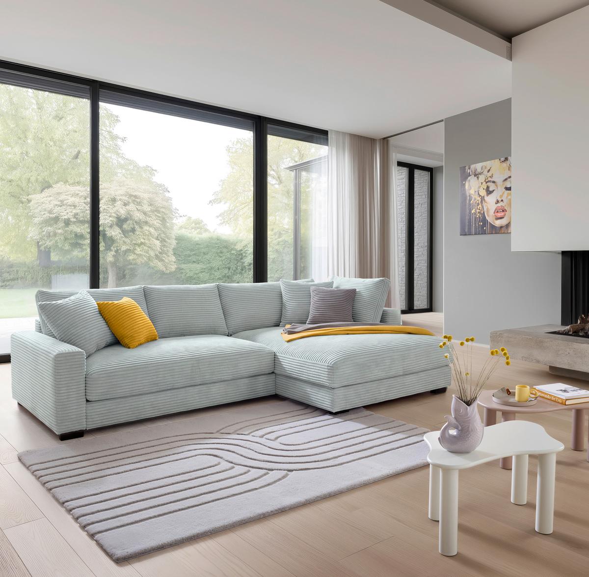 Ecksofa Pedro Salbeigrün - Salbeigrün/Schwarz, MODERN, Kunststoff/Textil (300/190cm) - Mömax