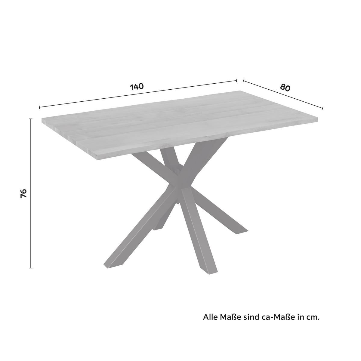 Esstisch Lesley in Holz Eiche massiv ca. 140x80 cm - Eichefarben/Schwarz, MODERN, Holz/Metall (140/80/76cm) - Bessagi Home