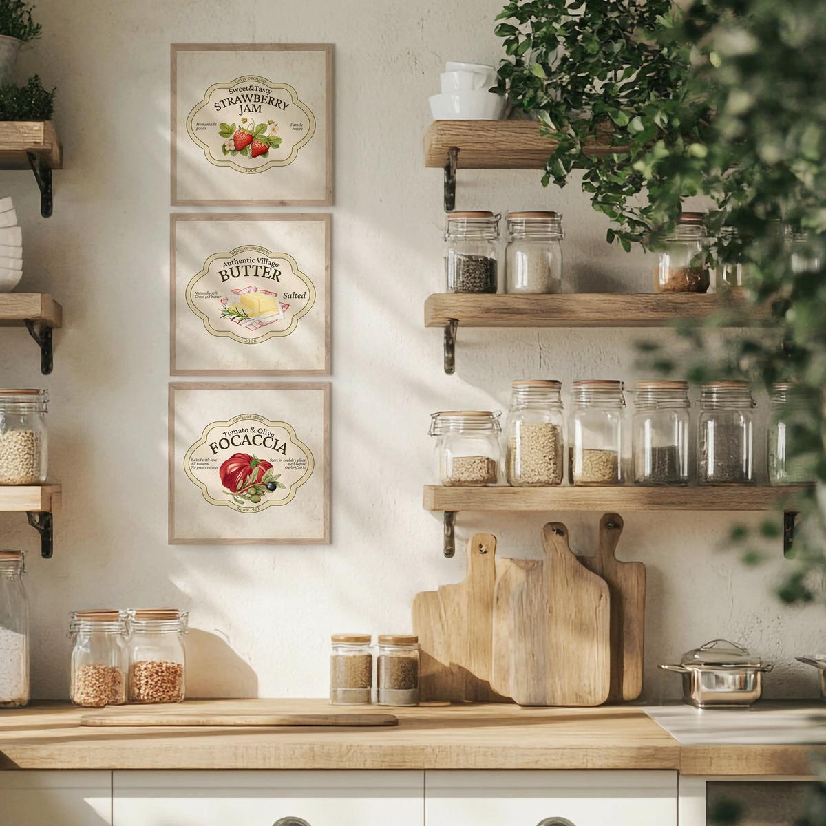 Bilderset Farmhouse Flavors Multicolor/Beige ca. 30x30cm - Beige/Multicolor, Basics, Holz/Papier (30/30/2.5cm)